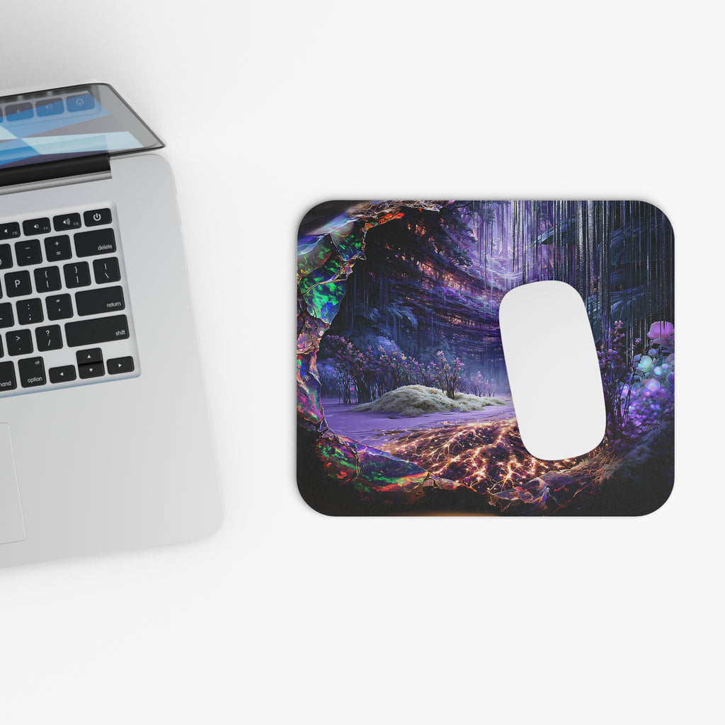 Mystic Cavern Mouse Pad — Purple Fantasy Landscape Desk Mat