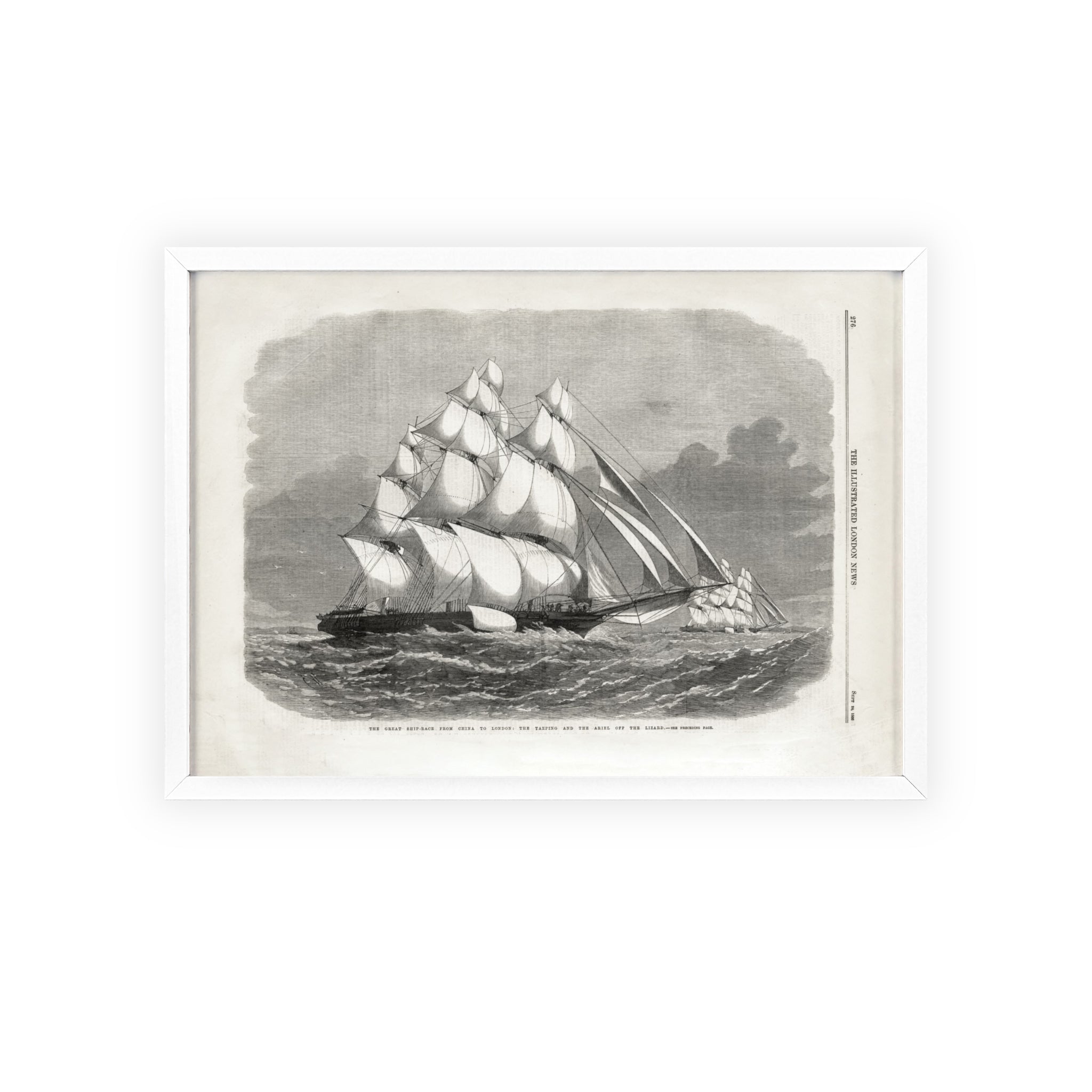 The Great Ship-Race from China to London. Vintage Sailing Ship Wall Poster with Wooden Frame – Nautical Marine Print