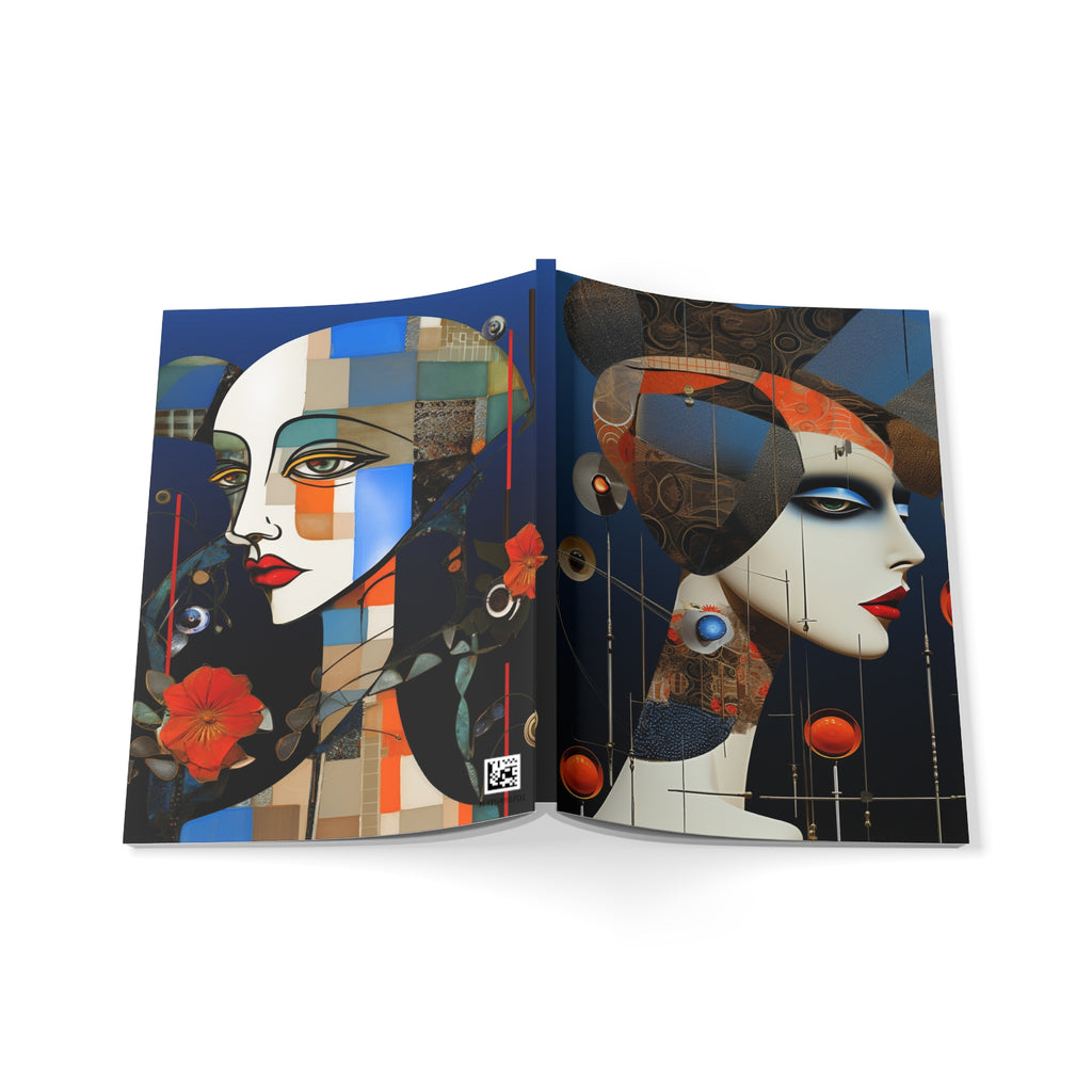 A5 Art Nouveau Portrait Notebook – Abstract Geometric Female Illustration Journal