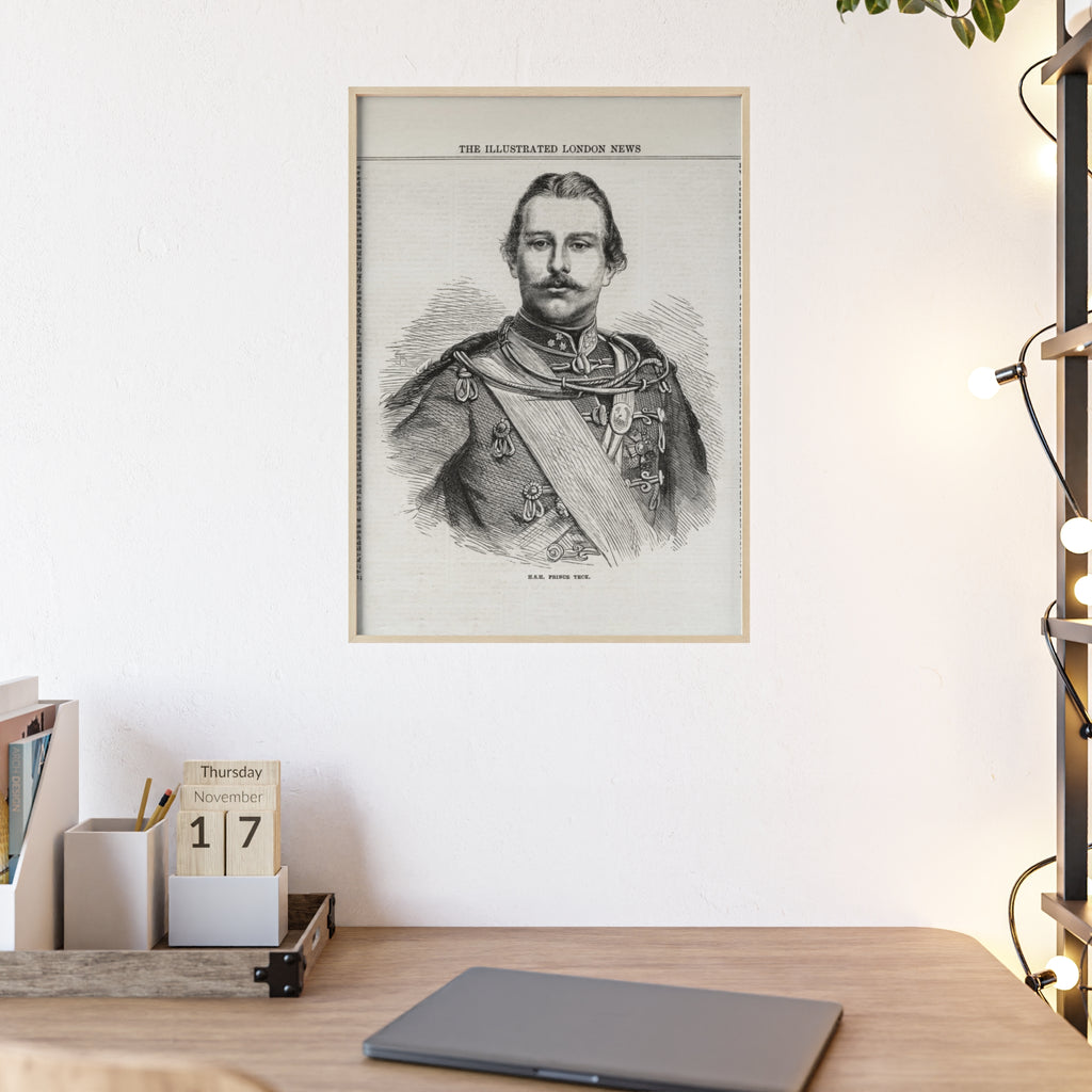 H.S.H. Prince TECK. Vintage Victorian Portrait Poster with Wooden Frame — Illustrated London News Print