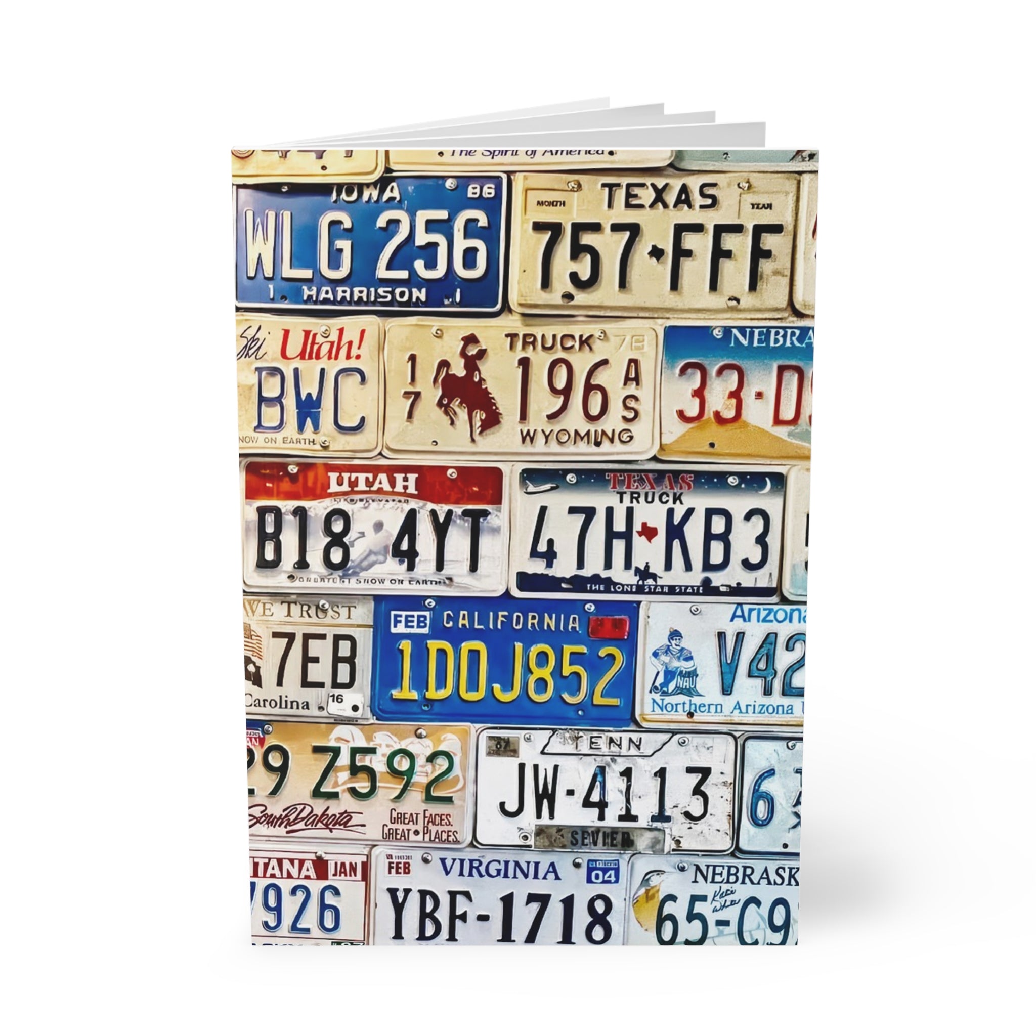 License Plate Collage A5 Notebook – Vintage Road Trip Journal