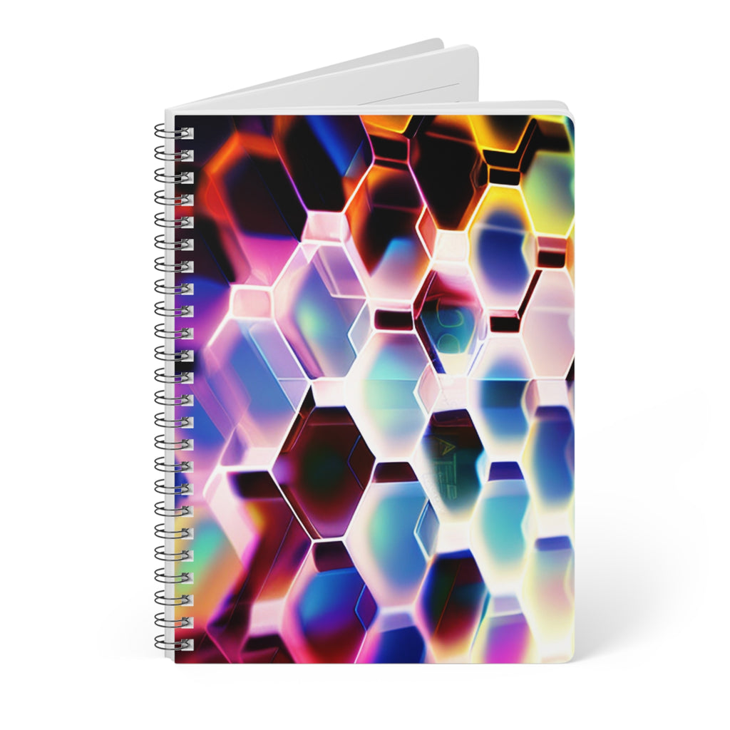 A5 Hexagon Prism Spiral Notebook — Colorful Geometric Pattern, Lined Pages