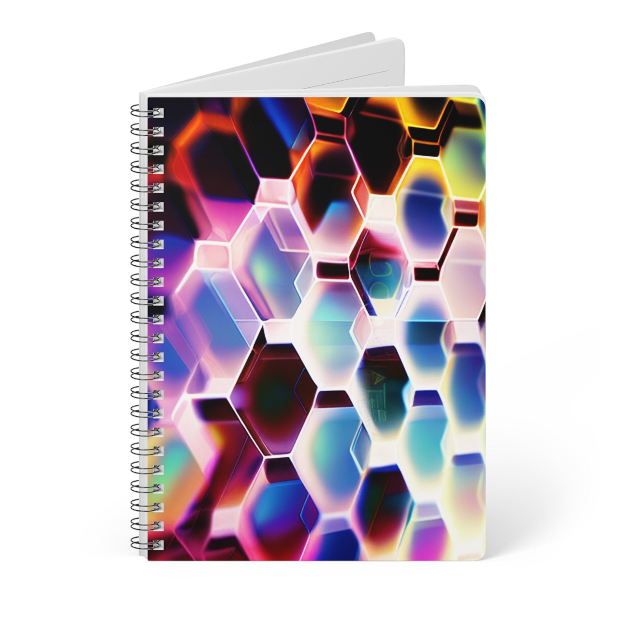 A5 Hexagon Prism Spiral Notebook — Colorful Geometric Pattern, Lined Pages