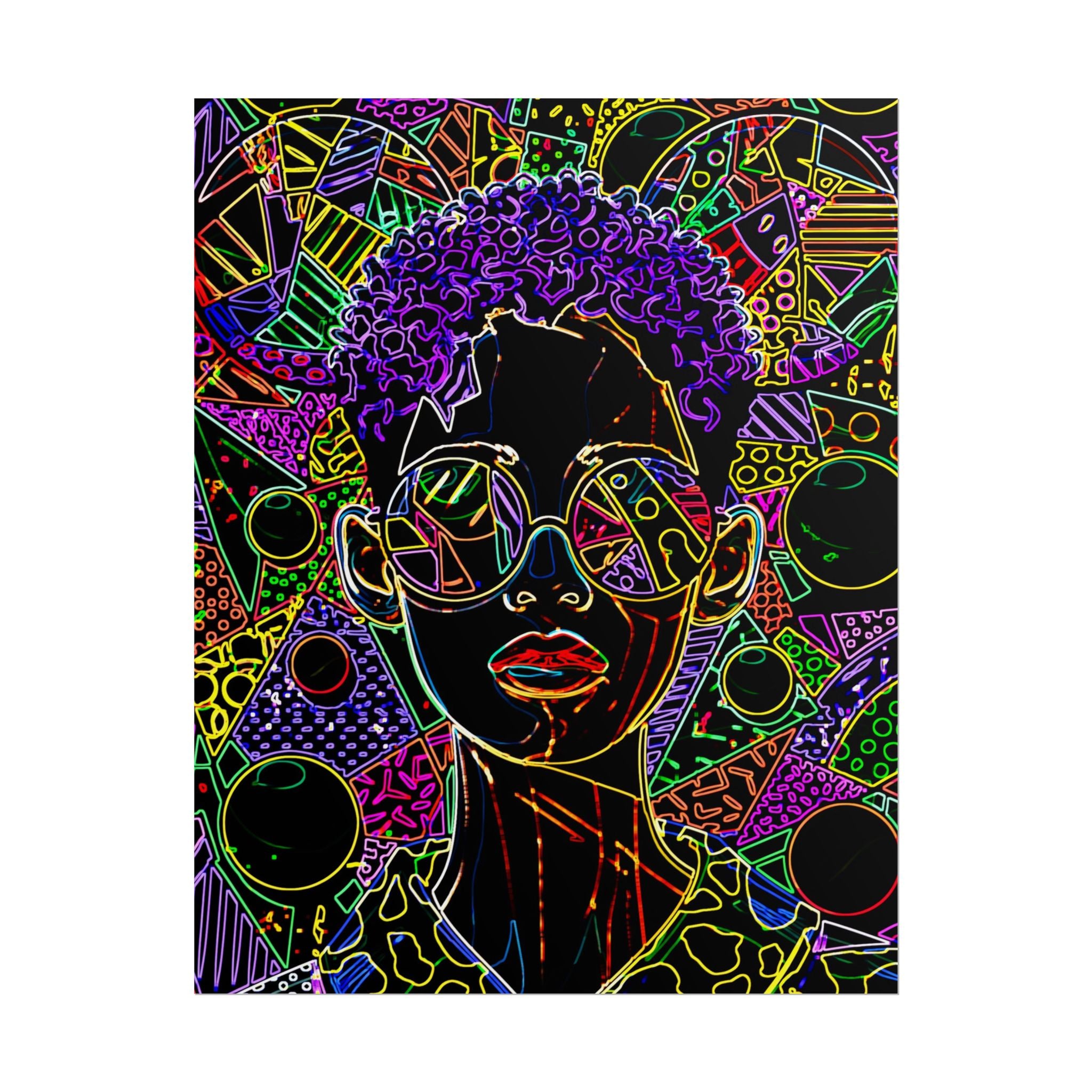 Afrofuturist Neon Portrait Poster