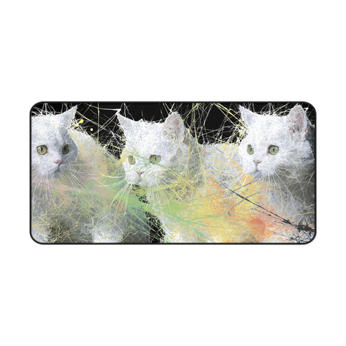 Abstract White Cat Trio Desk Mat — Artistic Feline Mousepad for Cat Lovers