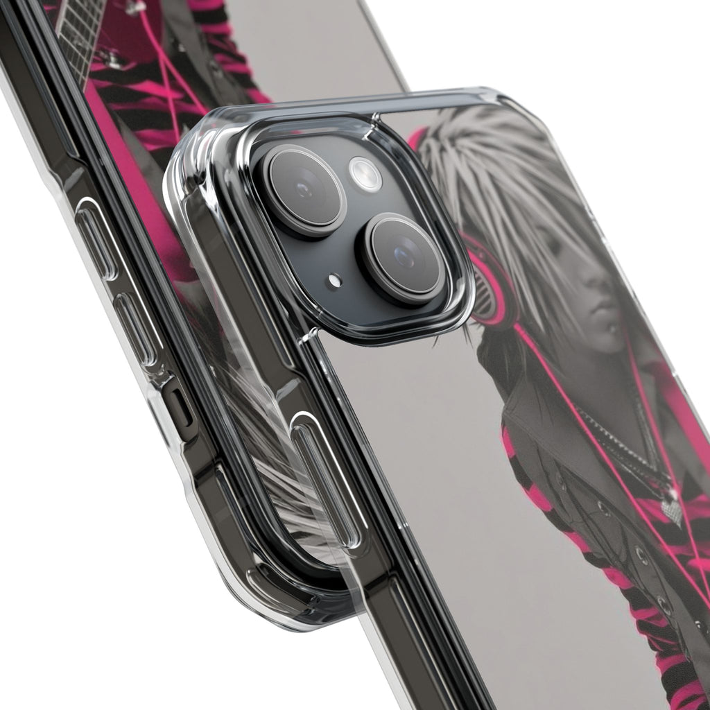 Guitarist Illustration Magnetic Clear Phone Case — Rock Musician Design