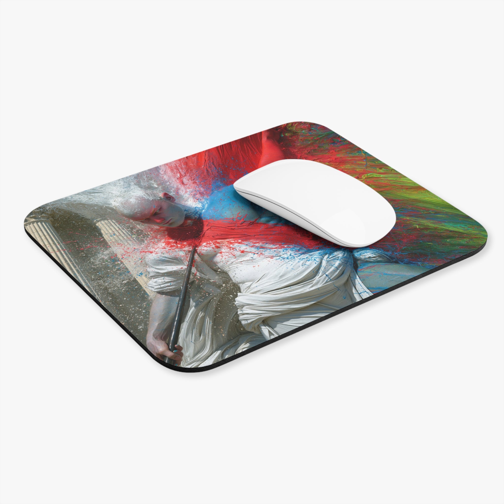 Color Burst Statue Mouse Pad — Vibrant Abstract Art Desk Mat for Creatives