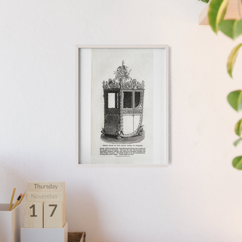 Chair of the GRAND DUKES of TUSCANY. Antique Carriage Print Poster with Wooden Frame — Vintage Engraving Wall Art