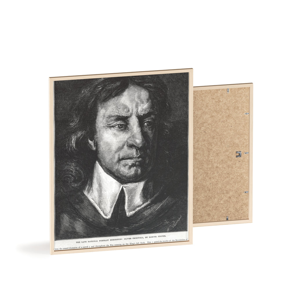 OLIVER CROMWELL. Historical Portrait Poster with Wooden Frame — Vintage Chalk-Style Print