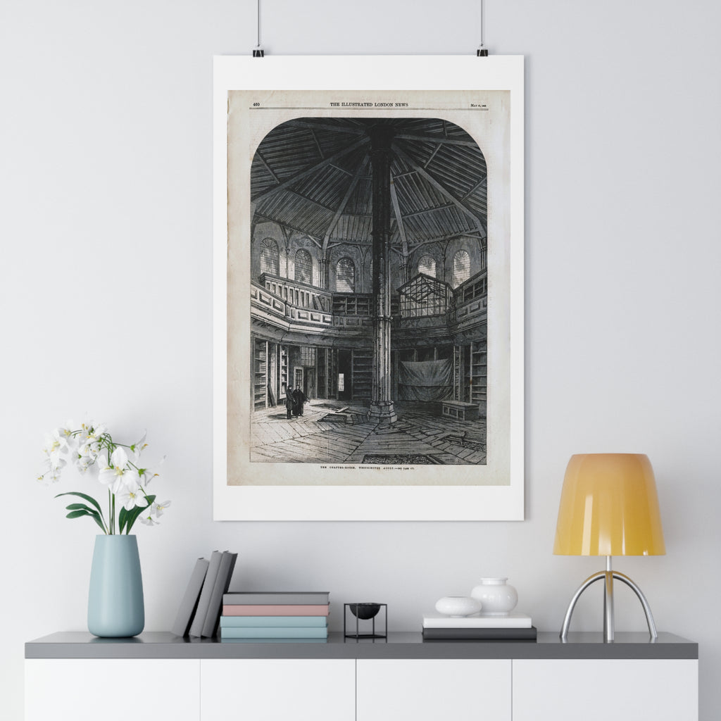 Antique Library Engraving Poster — Vintage Interior Print