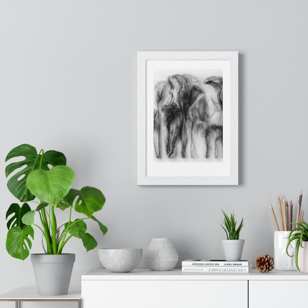 Abstract Smoke Floral Poster — Black & White Vertical Framed Art Print