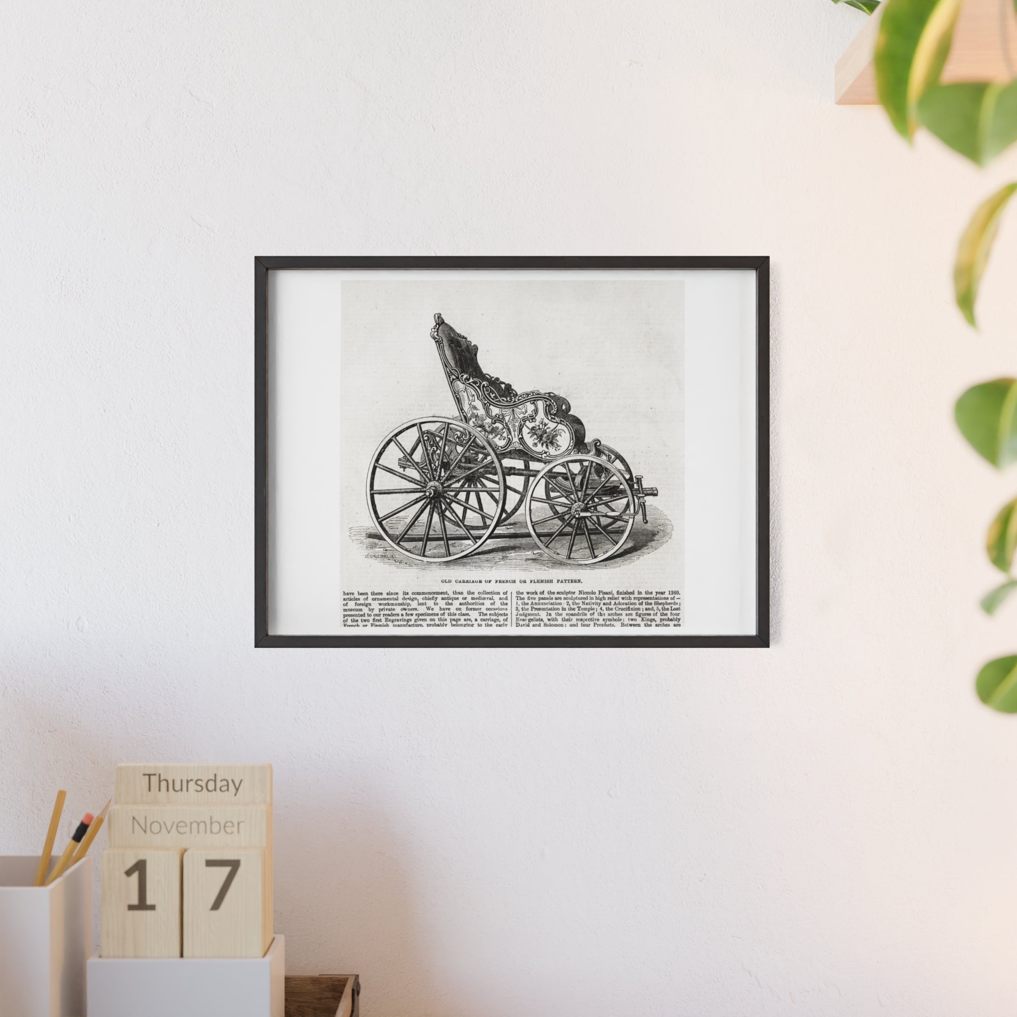 Old Carriage of French or Flemish Pattern. Vintage Carriage Print Poster with Wooden Frame — Antique Transportation Wall Art
