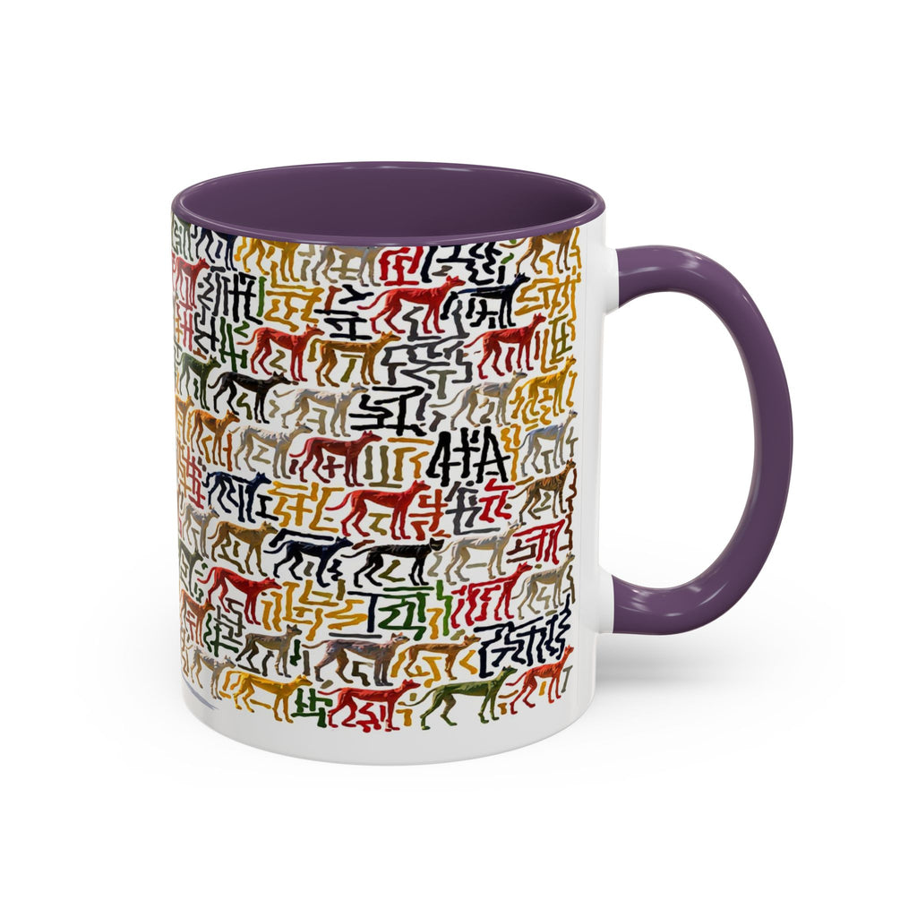 Greyhound Silhouette Accent Coffee Mug — Colorful Script Dog Pattern (11/15oz)