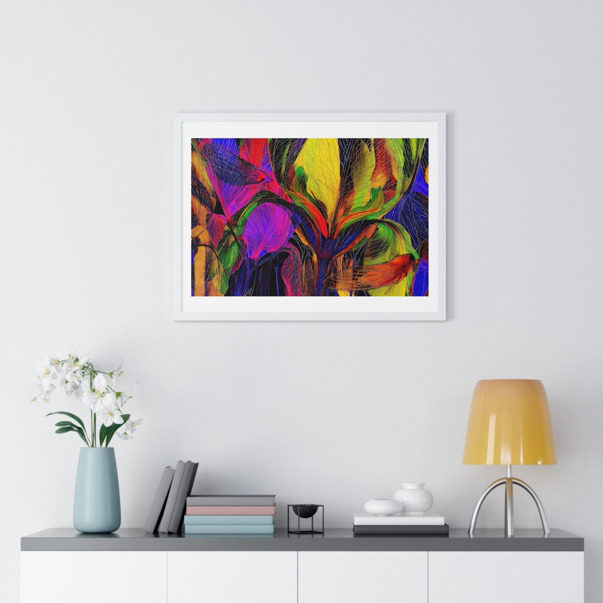 Abstract Rainbow Floral Framed Poster — Colorful Modern Wall Art (Horizontal)