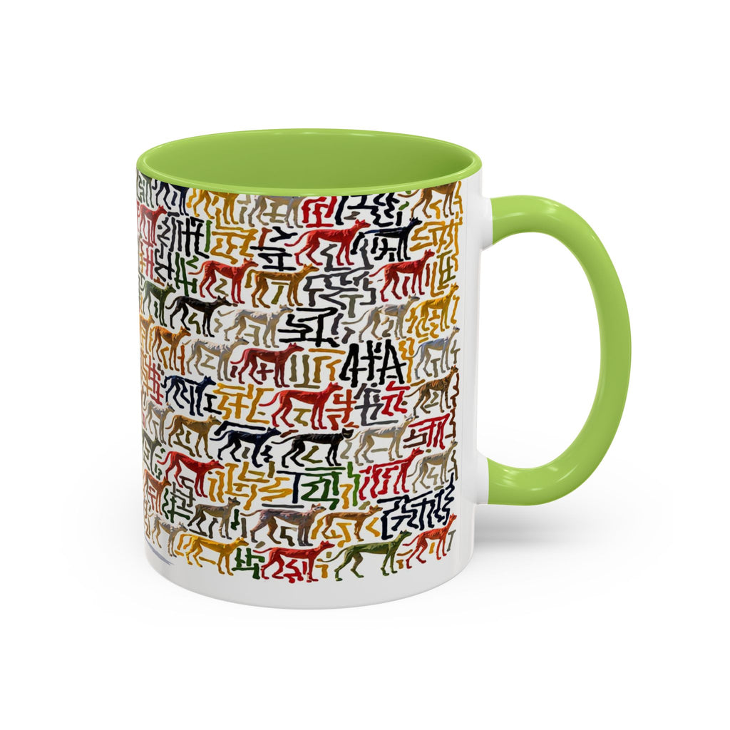 Greyhound Silhouette Accent Coffee Mug — Colorful Script Dog Pattern (11/15oz)