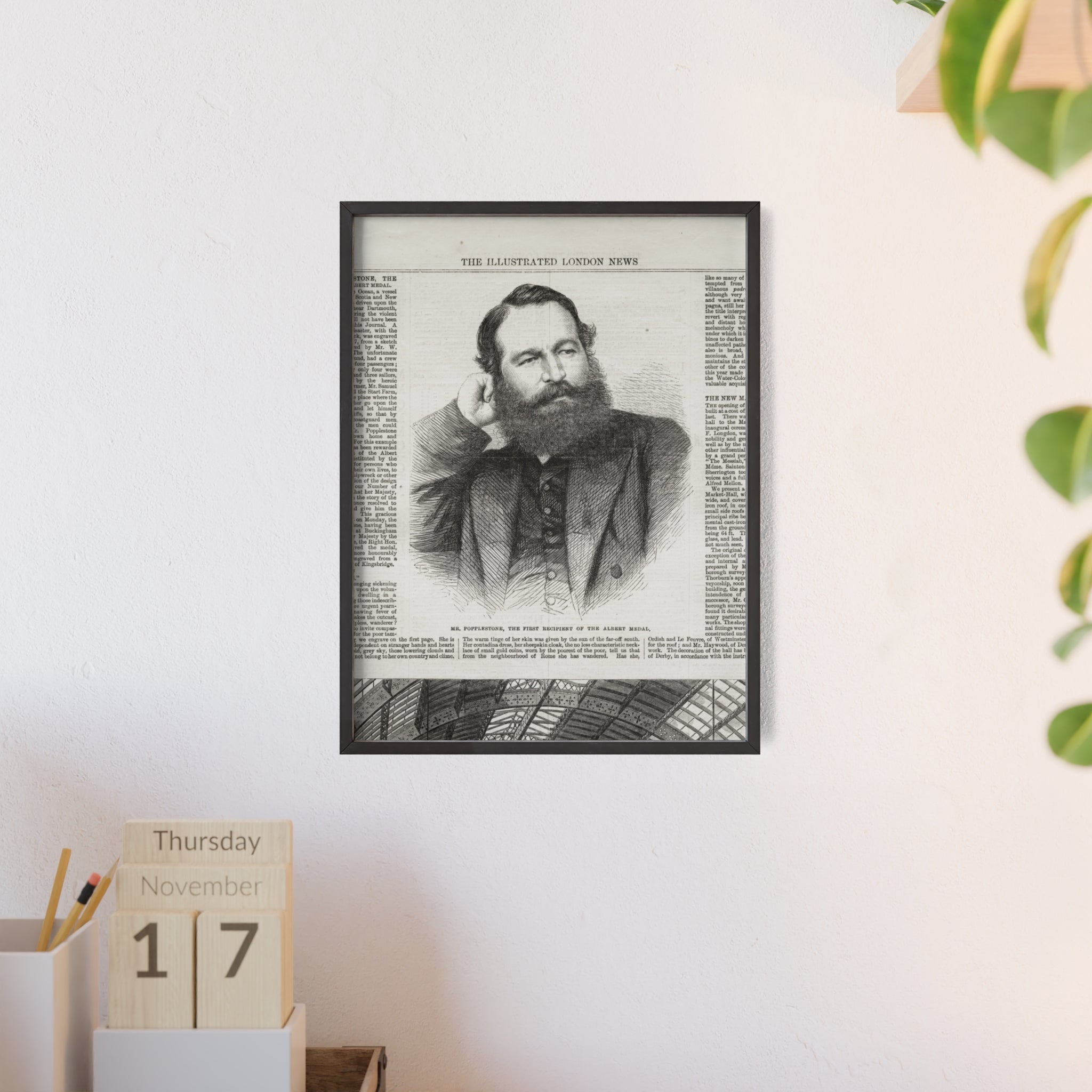 Mr. Popplestone, the first recipient of the Albert Medal. Vintage Illustrated London News Portrait Poster — Framed Wood Print