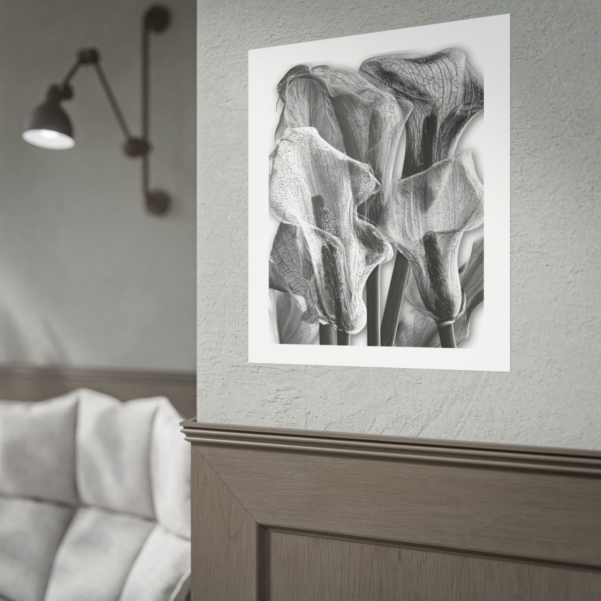 Black & White Calla Lily Poster — Minimal Floral Wall Art, Rolled Art Print for Living Room & Bedroom