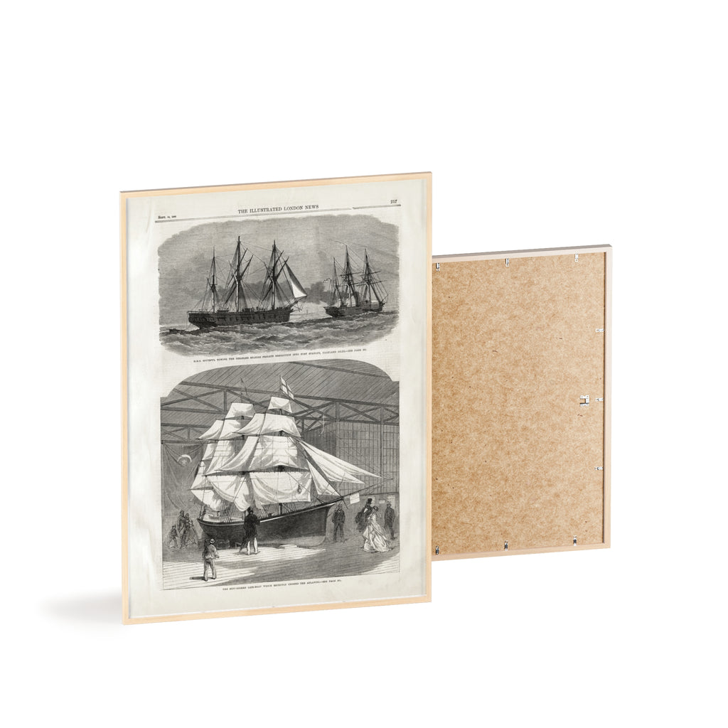 Vintage Nautical Ship Poster with Wooden Frame – Antique Sailing Print Wall Art
