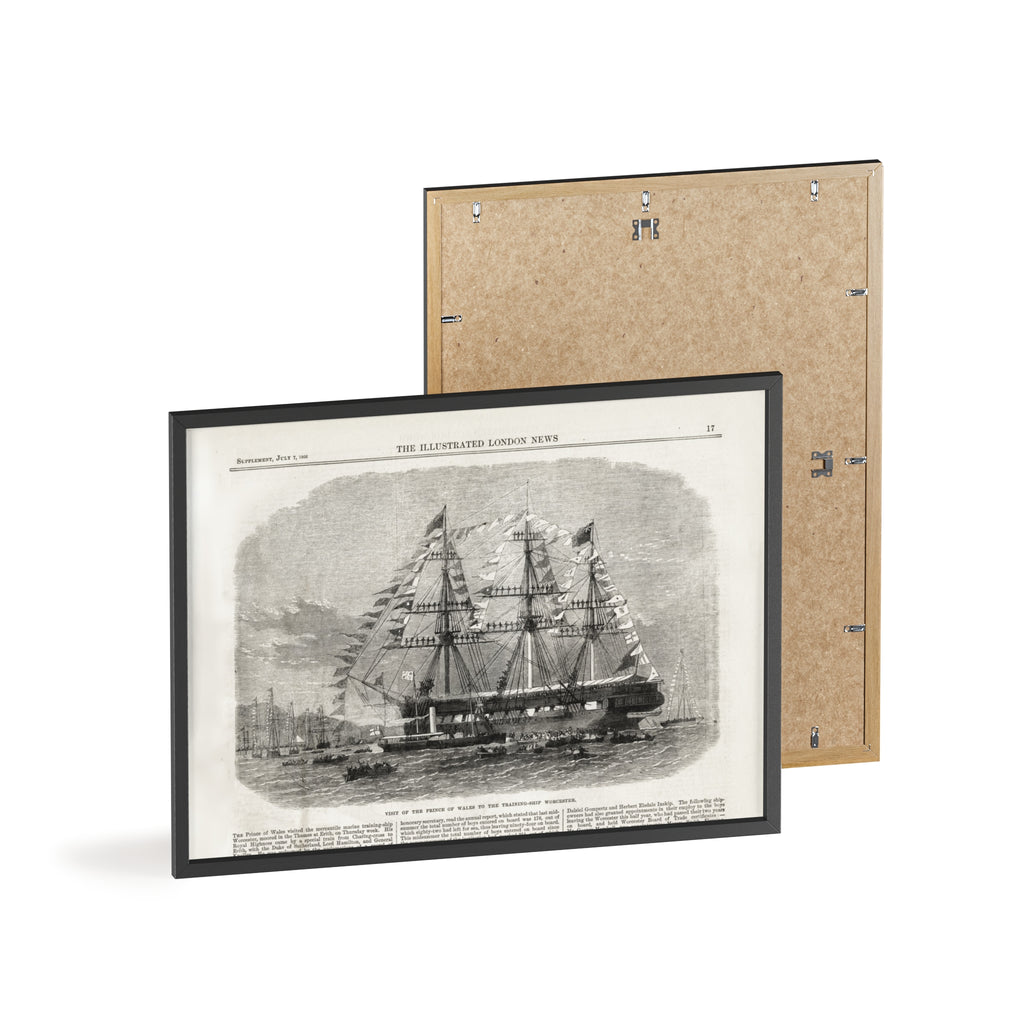 Visit of the Prince of Wales to the Training-Ship Worcester. Framed Vintage Sailing Ship Poster — Nautical Wall Art with Wooden Frame