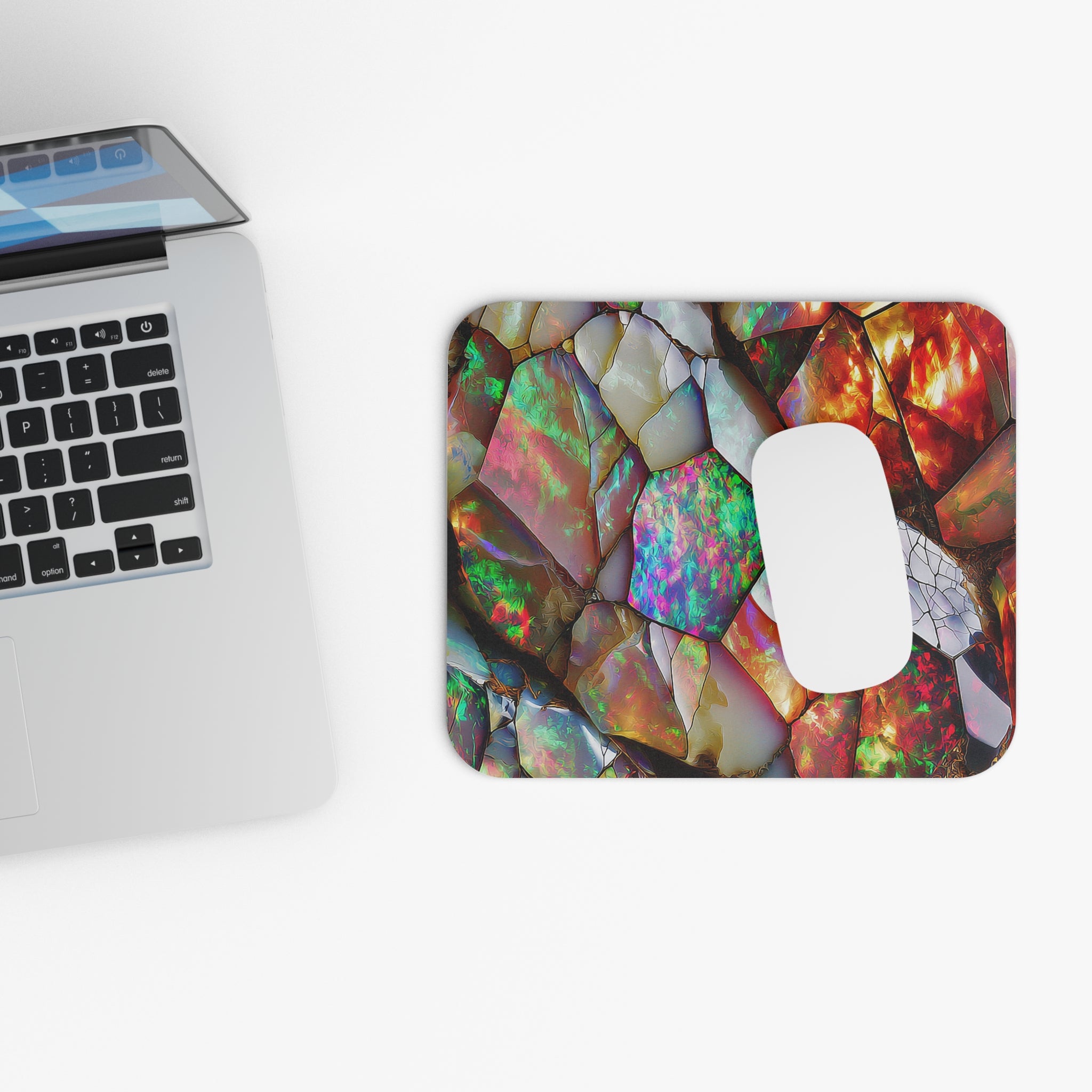 Opal Mosaic Mouse Pad — Iridescent Gemstone Desk Mat