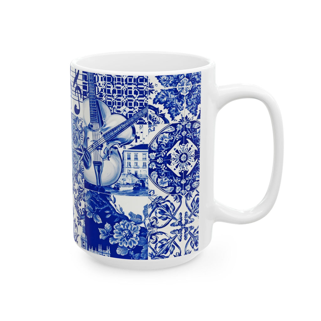 Blue Mosaic Face Ceramic Mug — Artistic Patterned 11oz/15oz Coffee Cup