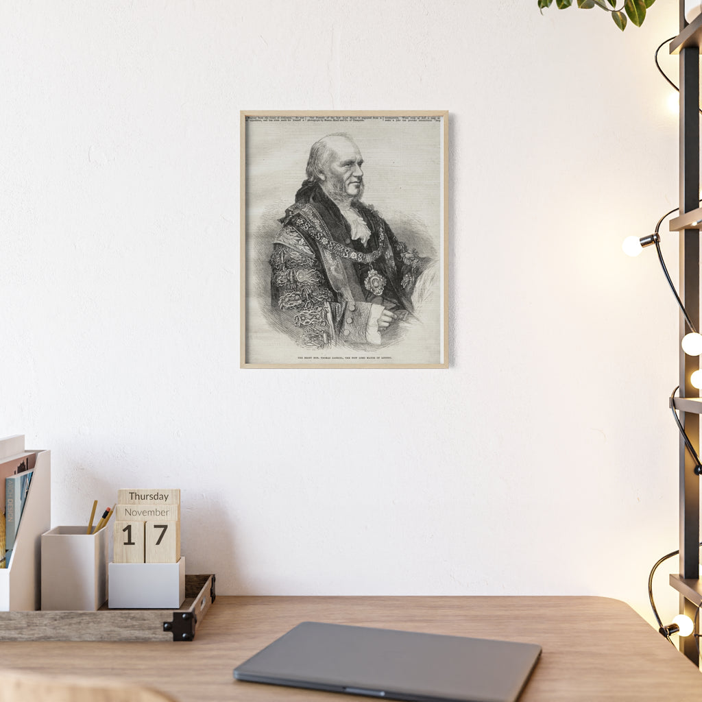 The Right Hon.Thomas Gabriel, the New Lord Mayor of London. Vintage Illustrated Statesman Poster with Black Wooden Frame