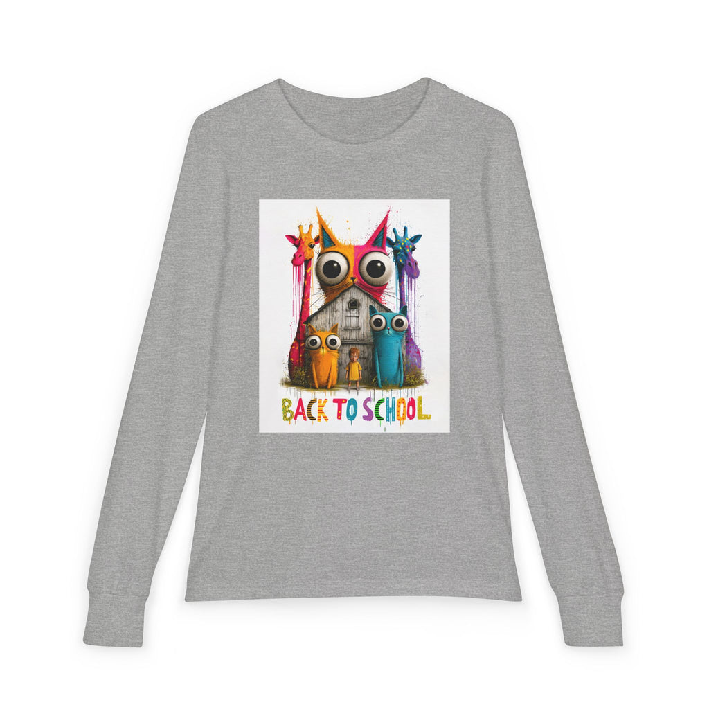 Back to School Youth Long Sleeve Tee — Colorful Owl Schoolhouse Design