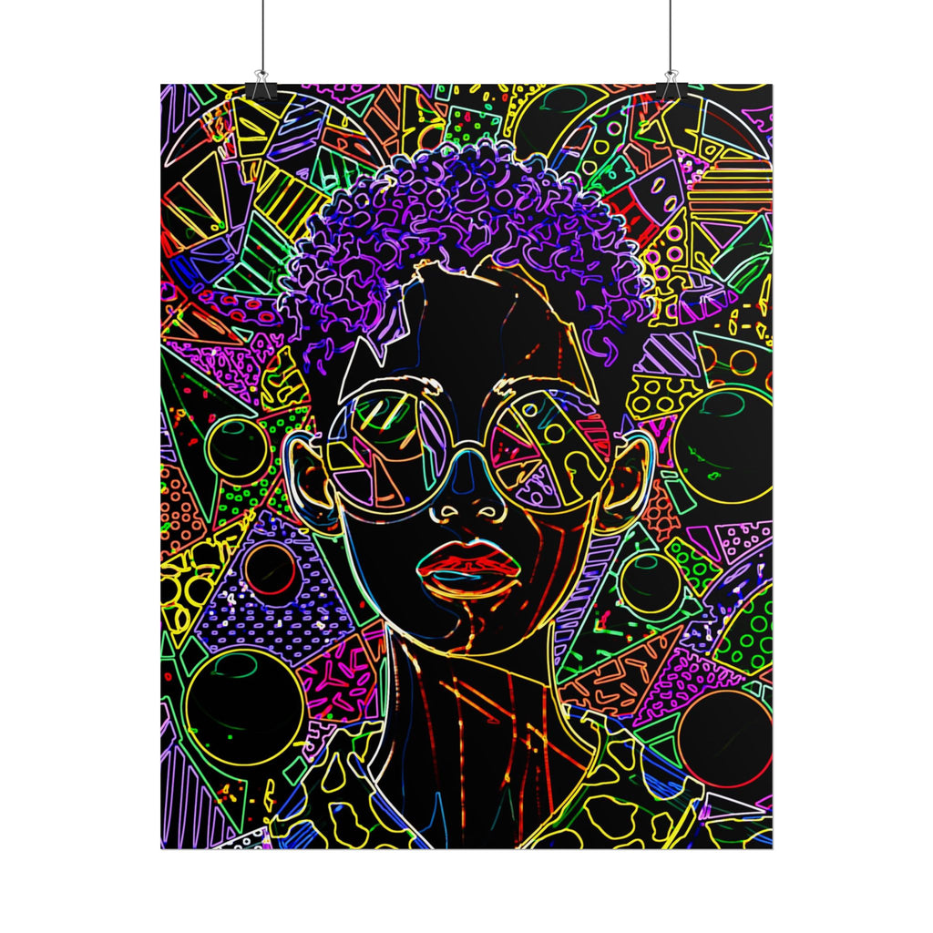 Afrofuturist Neon Portrait Poster