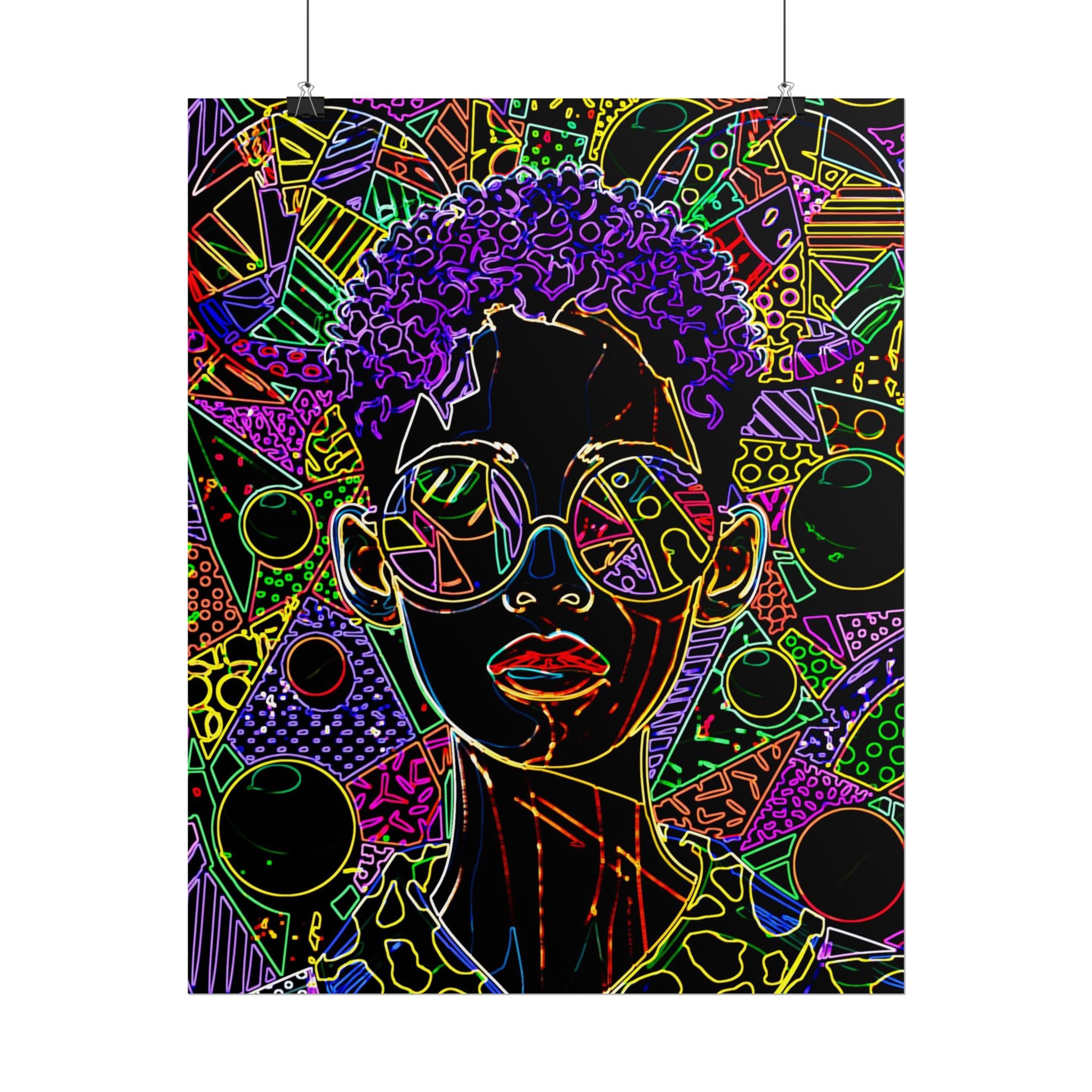 Afrofuturist Neon Portrait Poster