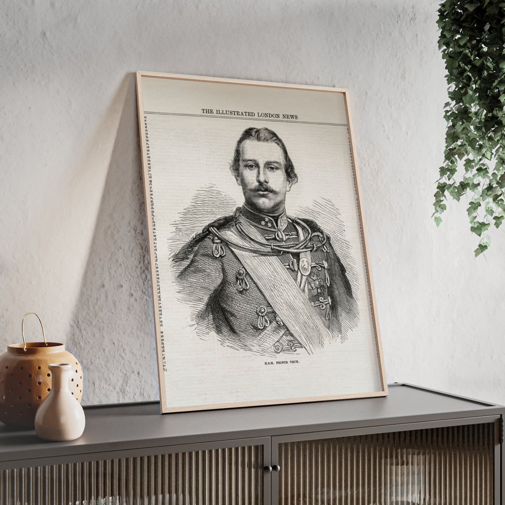 H.S.H. Prince TECK. Vintage Victorian Portrait Poster with Wooden Frame — Illustrated London News Print
