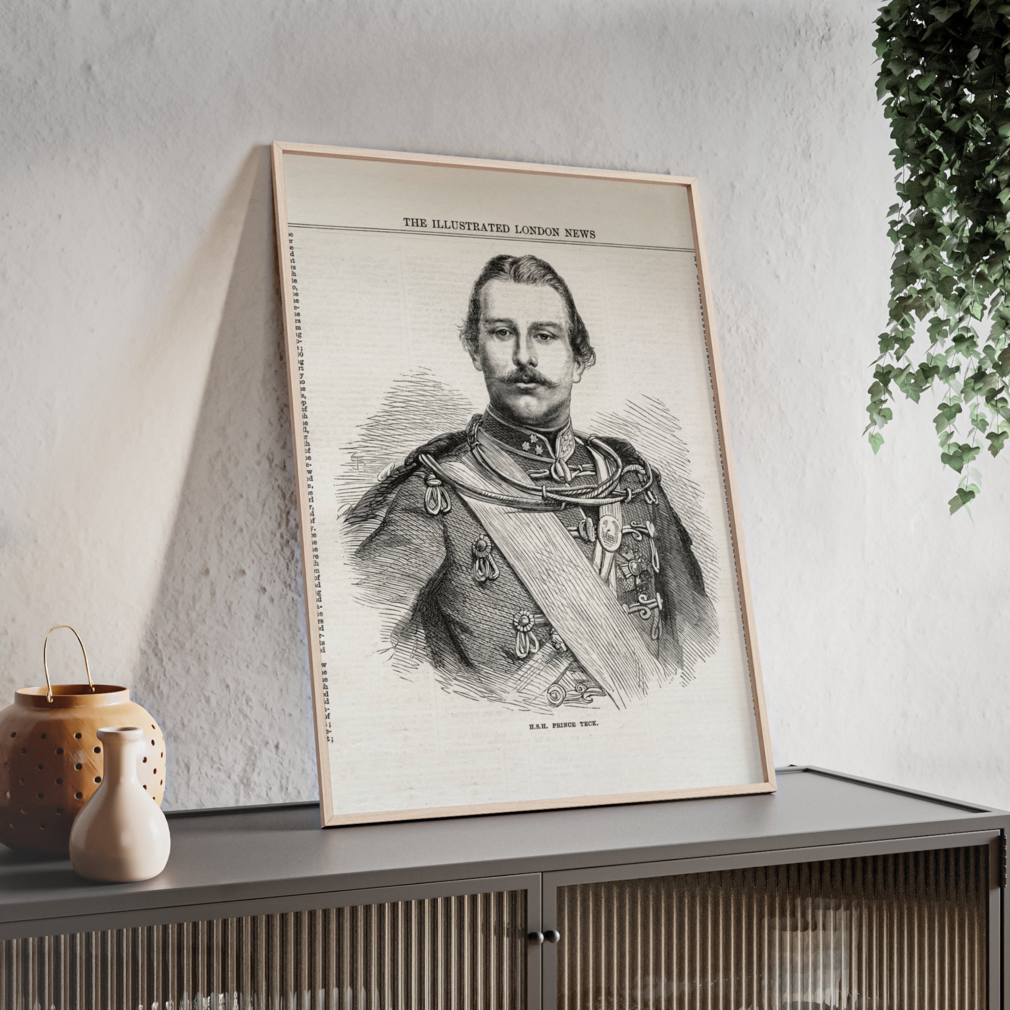 H.S.H. Prince TECK. Vintage Victorian Portrait Poster with Wooden Frame — Illustrated London News Print