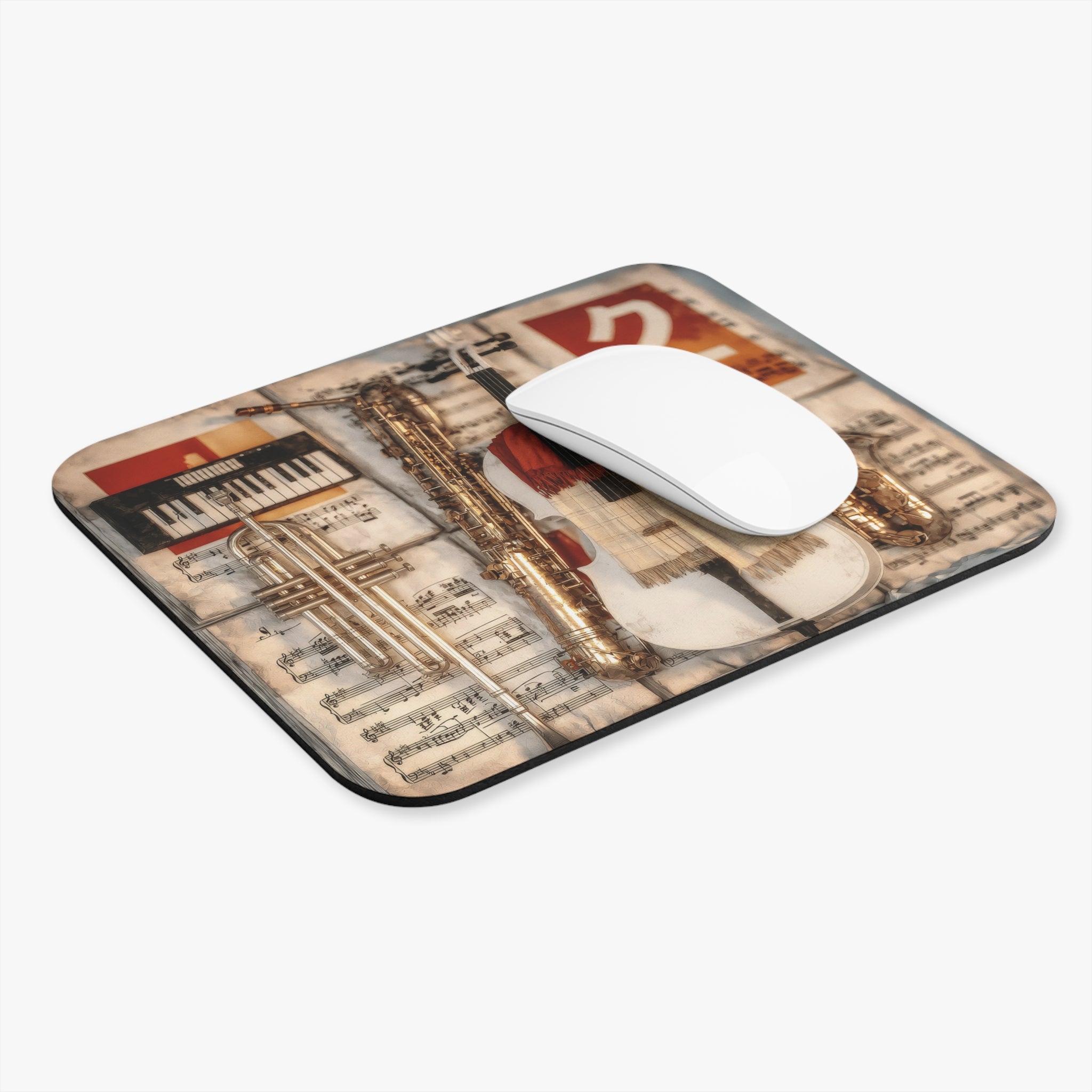 Music Instruments Mouse Pad — Vintage Violin, Saxophone & Keyboard Desk Mat