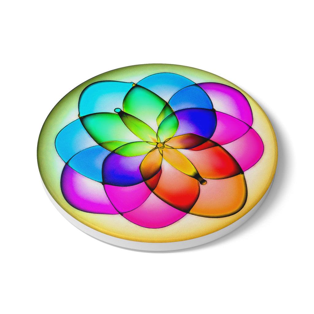 Colorful Mandala Ceramic Coaster — Vibrant Geometric Flower Drink Protector