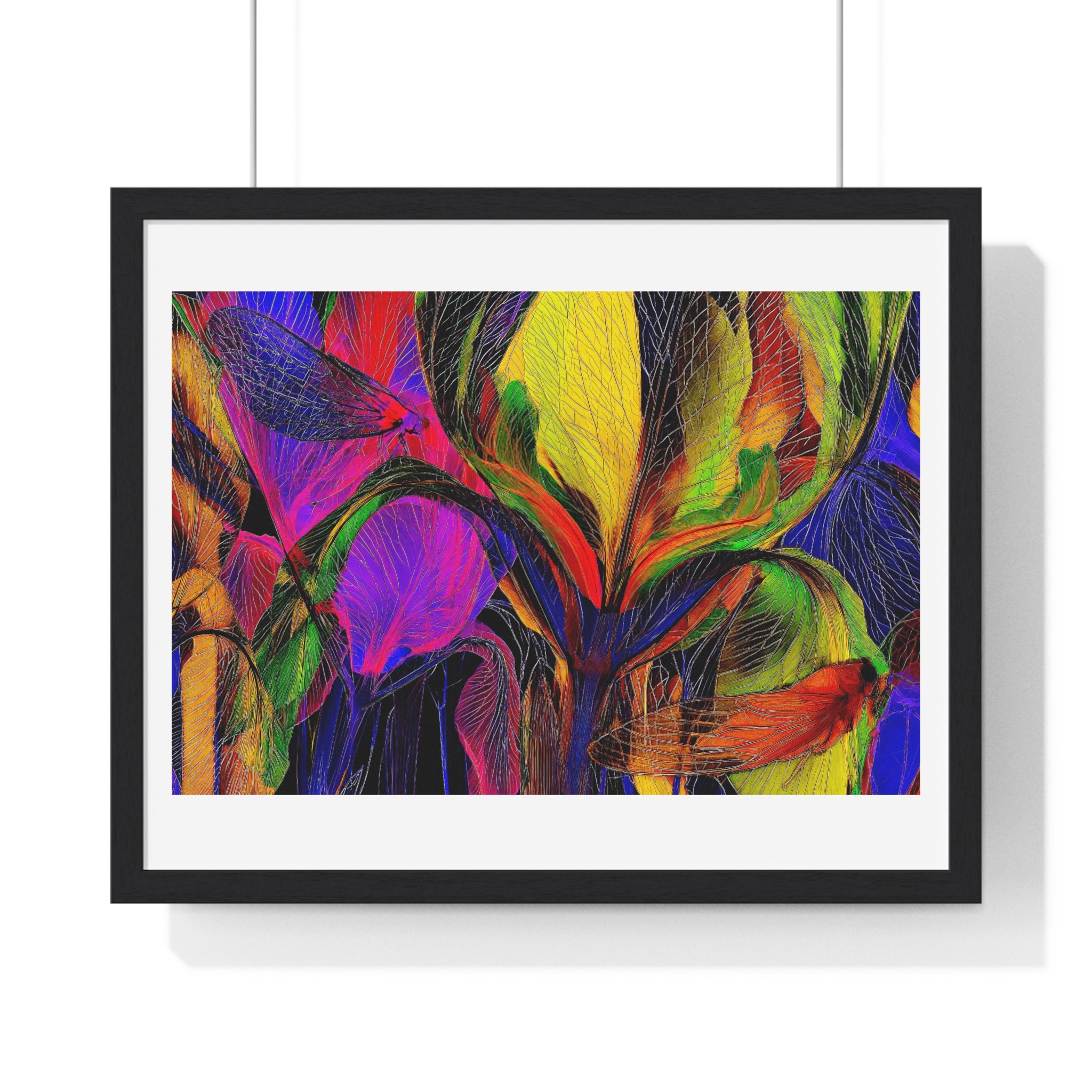 Abstract Rainbow Floral Framed Poster — Colorful Modern Wall Art (Horizontal)