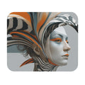Abstract Futurist Portrait Mouse Pad — Modern Orange & Gray Desk Art