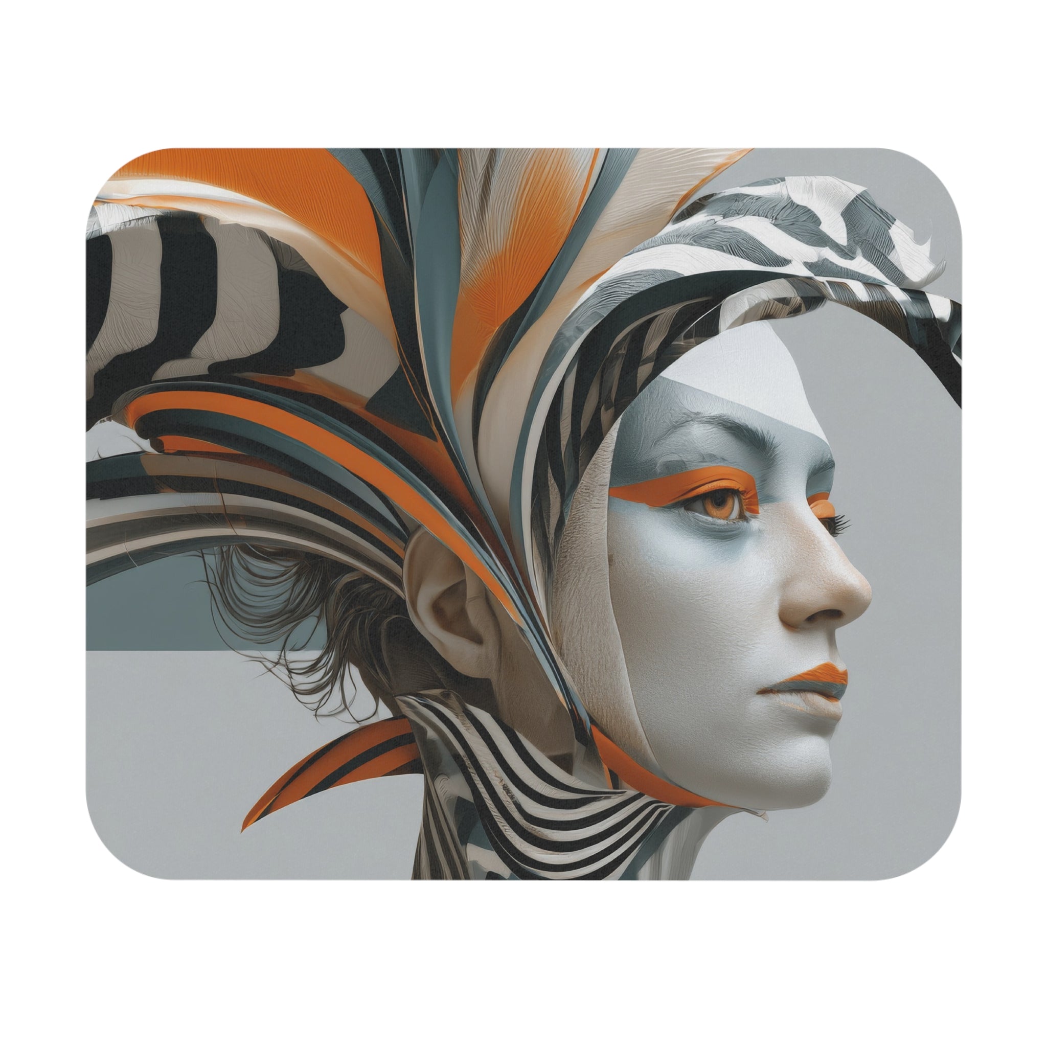 Abstract Futurist Portrait Mouse Pad — Modern Orange & Gray Desk Art