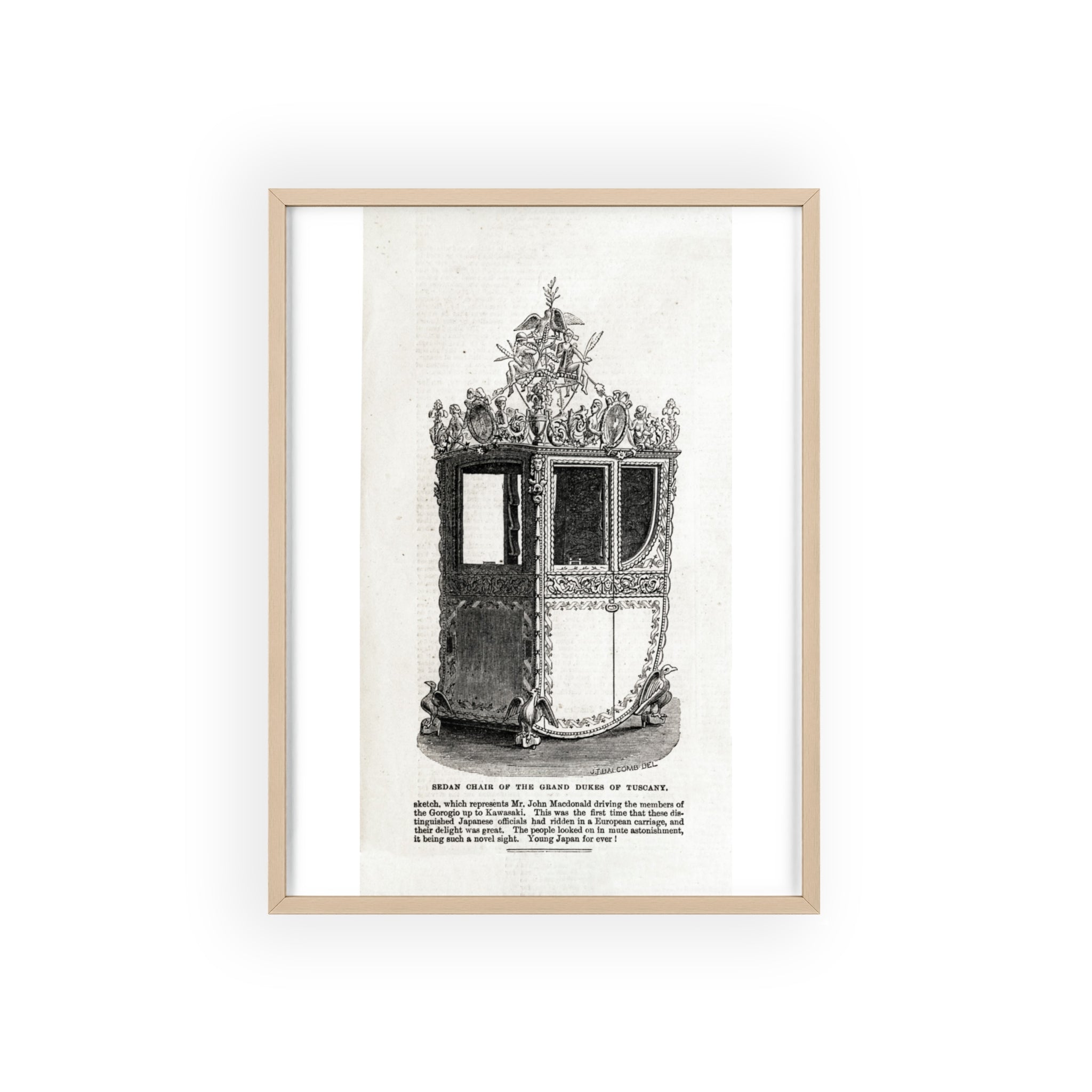 Chair of the GRAND DUKES of TUSCANY. Antique Carriage Print Poster with Wooden Frame — Vintage Engraving Wall Art