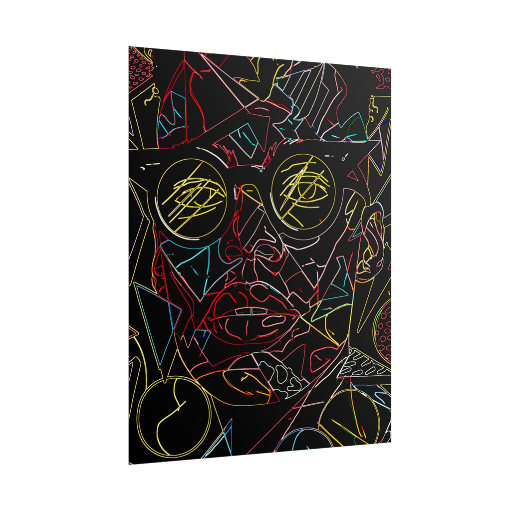 Abstract Neon Line Art Poster – Stylized Sunglasses Face Rolled Art Print