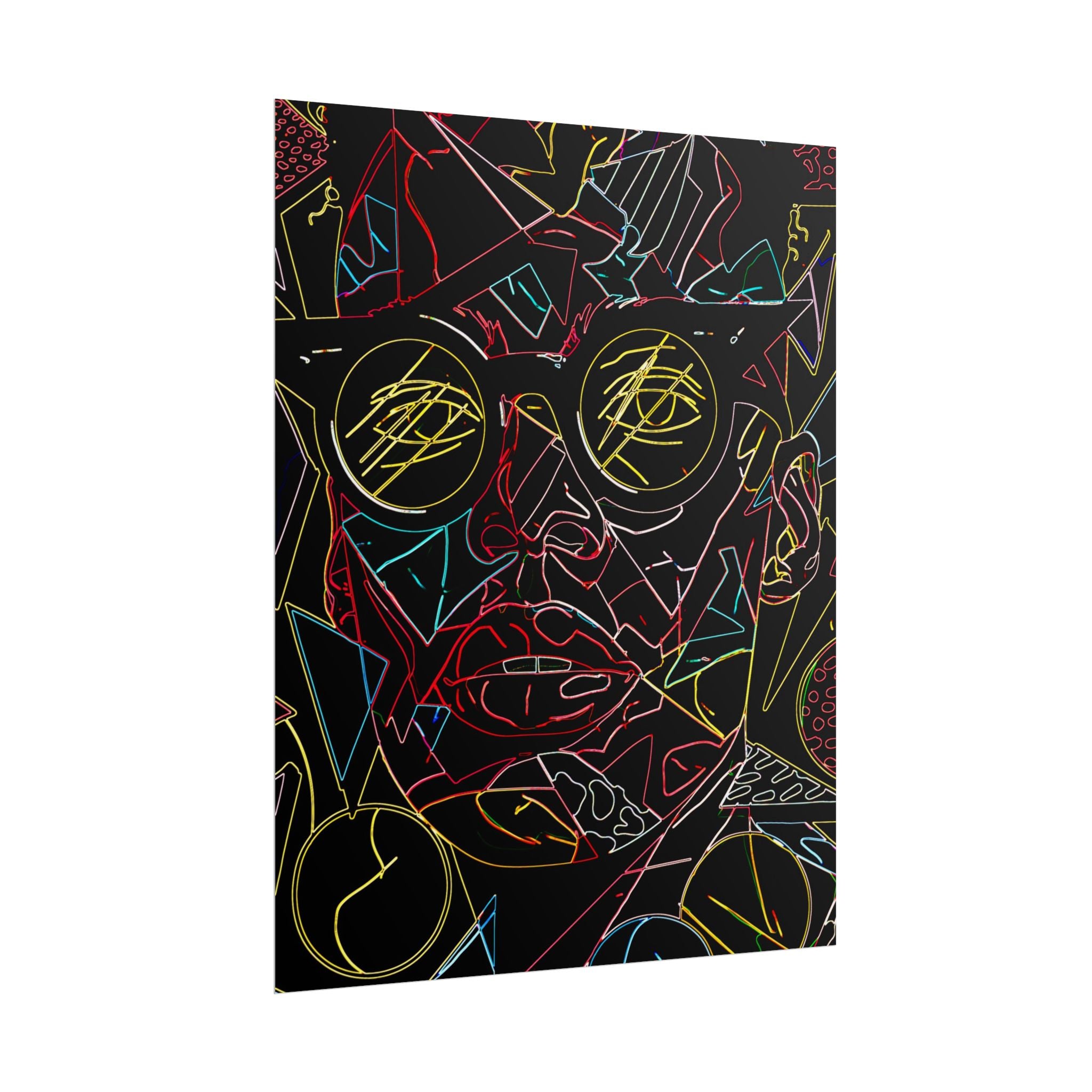 Abstract Neon Line Art Poster – Stylized Sunglasses Face Rolled Art Print