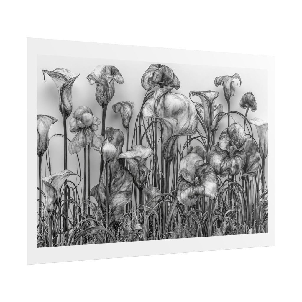 Botanical Iris Poster — Black & White Floral Art Print (Rolled Poster)