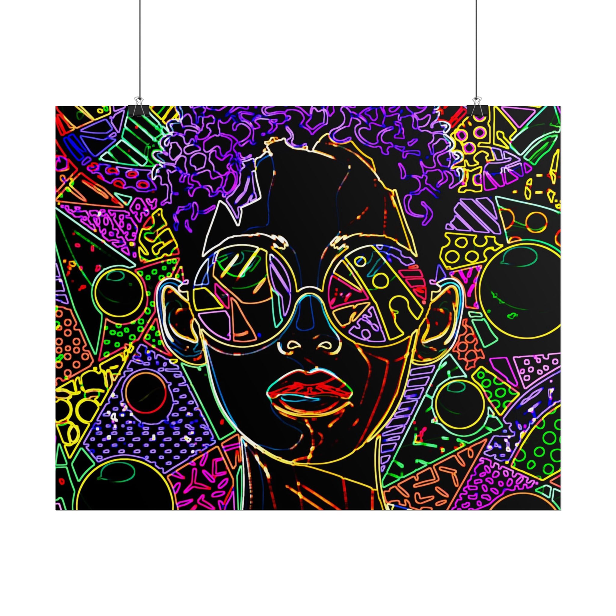Afrofuturist Neon Portrait Poster