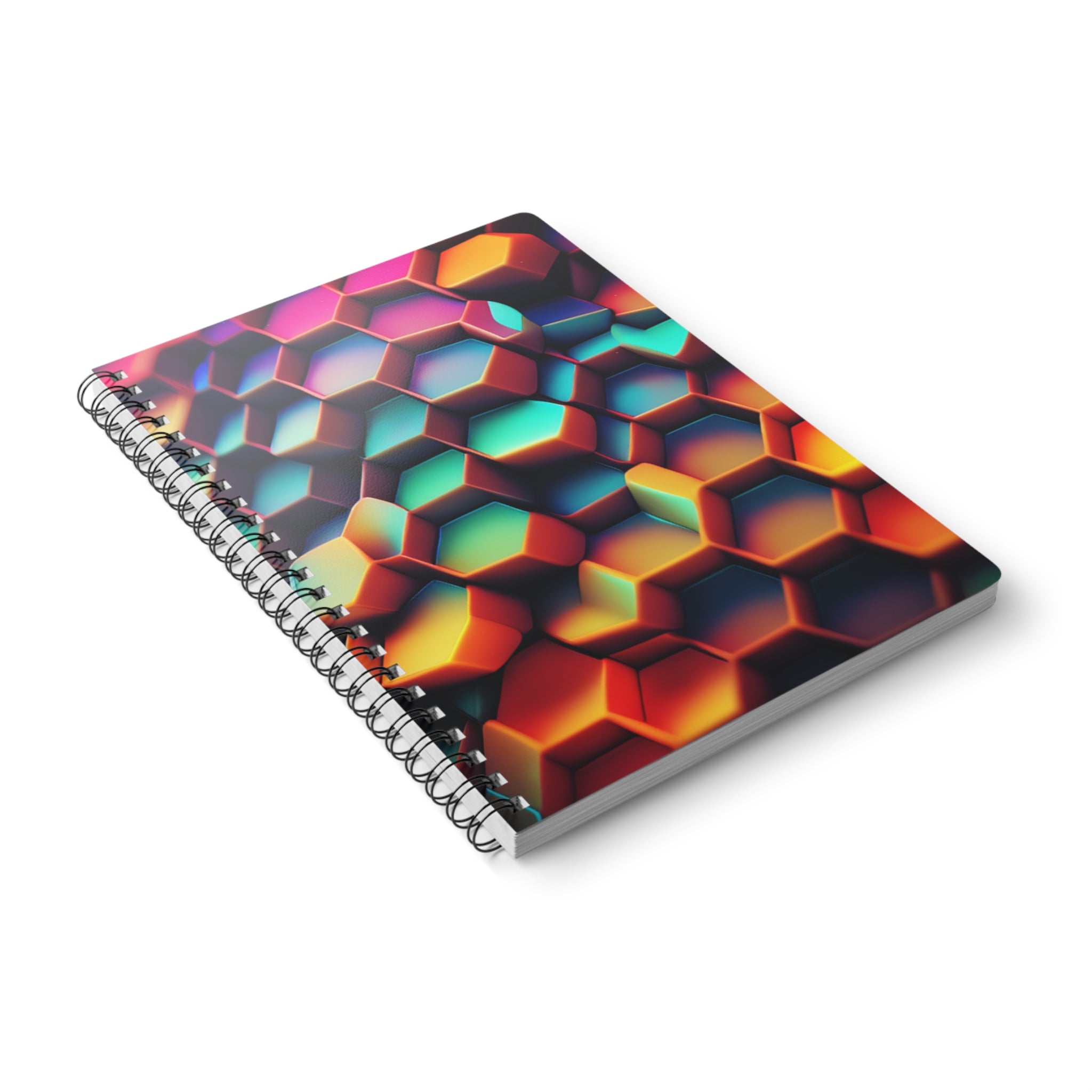 A5 Hexagon Pattern Wirobound Notebook — Colorful 3D Geometric Spiral Journal