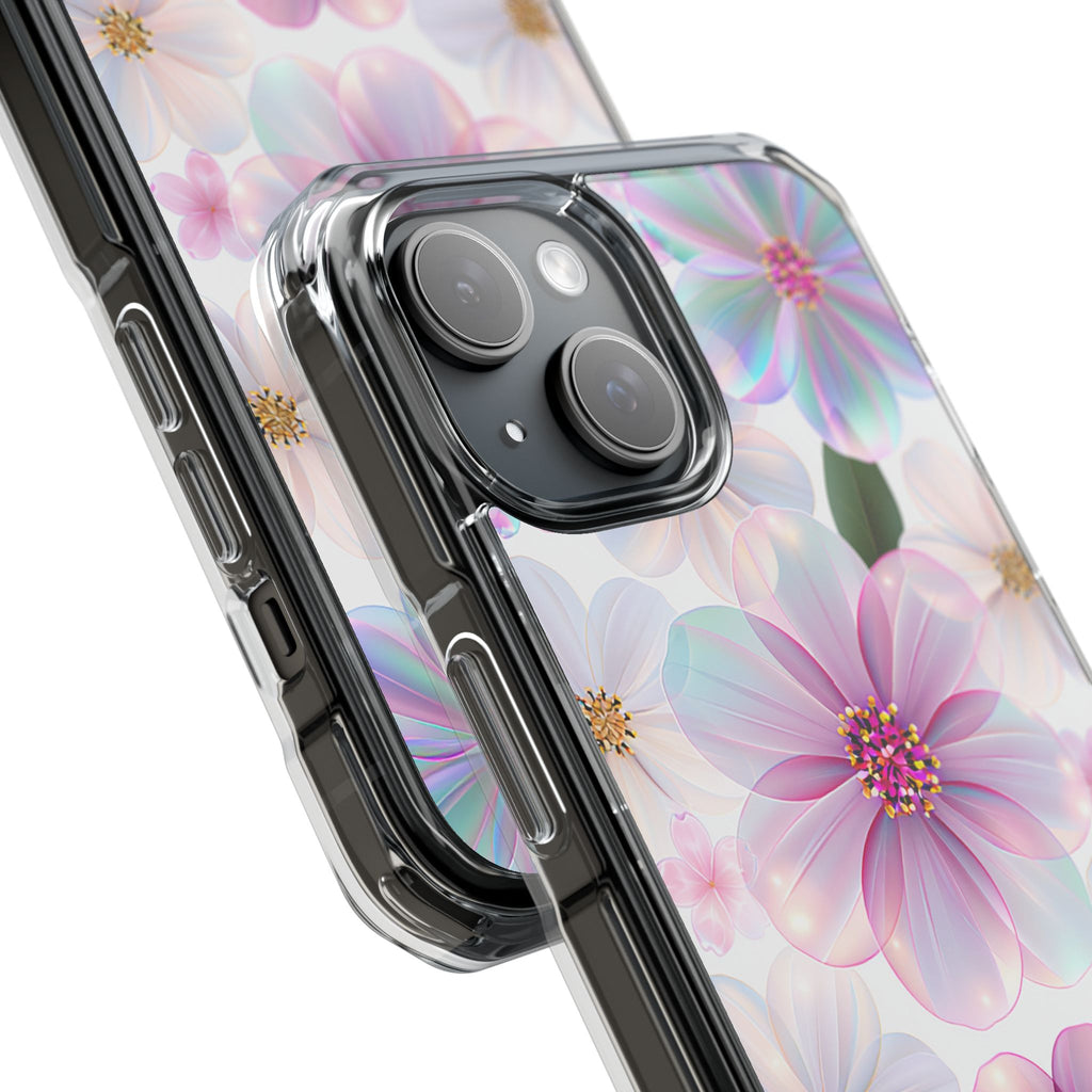 Clear Floral Magnetic Phone Case — Pastel Pink Blossoms, Protective iPhone Cover