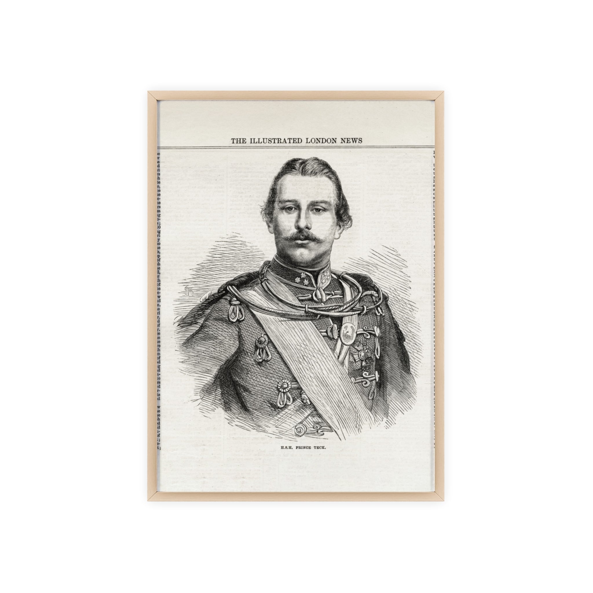 H.S.H. Prince TECK. Vintage Victorian Portrait Poster with Wooden Frame — Illustrated London News Print