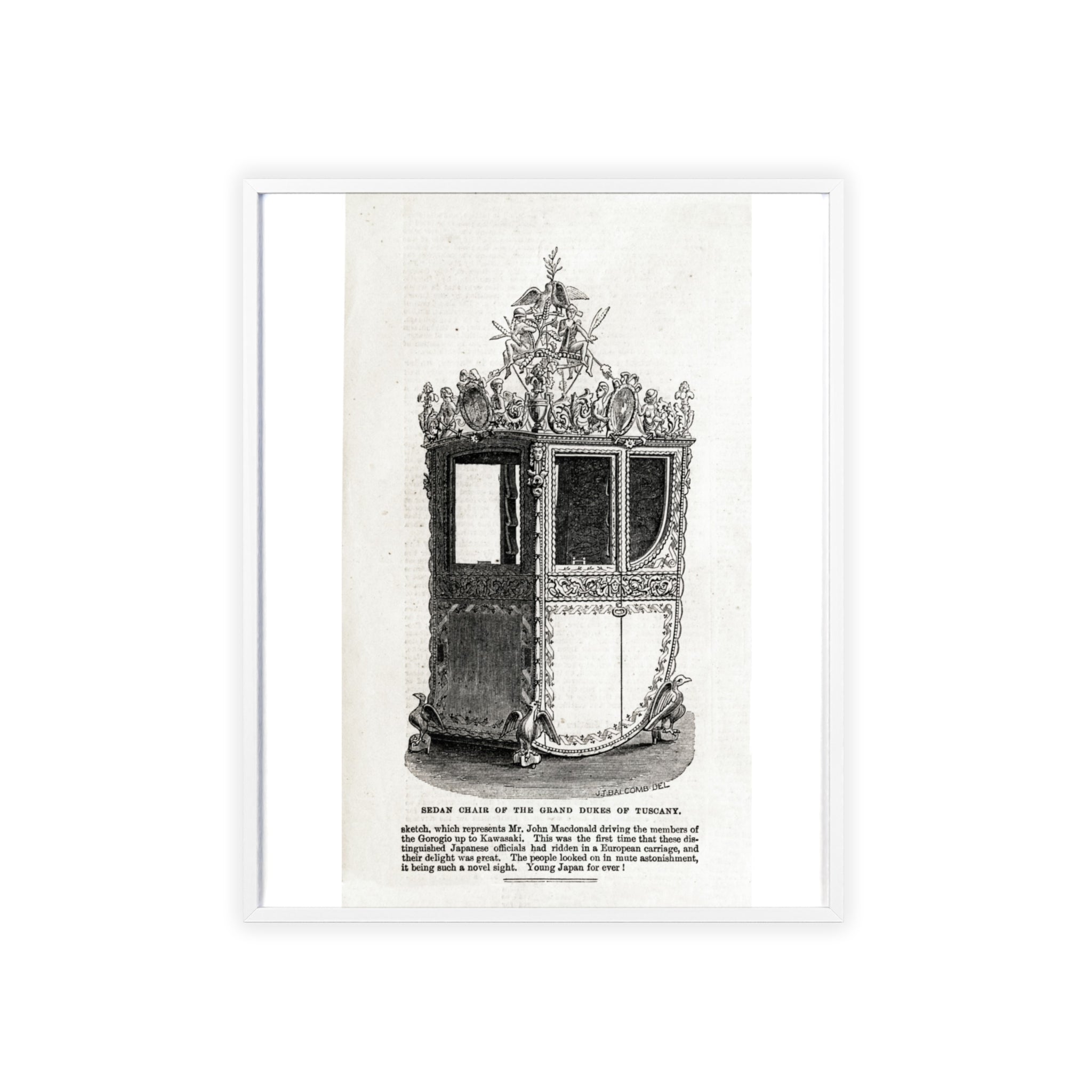 Chair of the GRAND DUKES of TUSCANY. Antique Carriage Print Poster with Wooden Frame — Vintage Engraving Wall Art