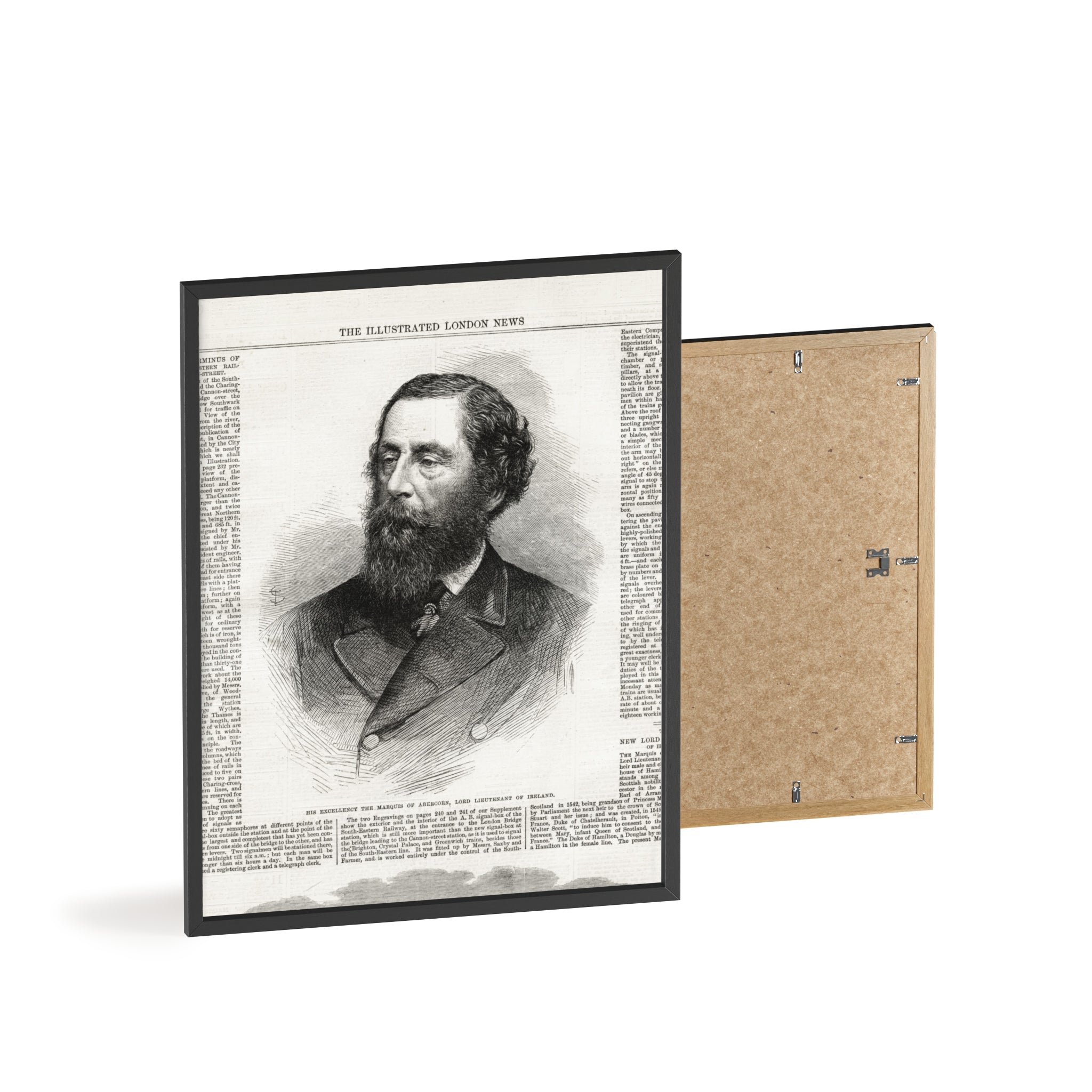 His Excellency the Marquis of Abercorn, Lord Lieutenant of Ireland. Vintage Illustrated Portrait Poster with Wooden Frame — Antique Newspaper Print
