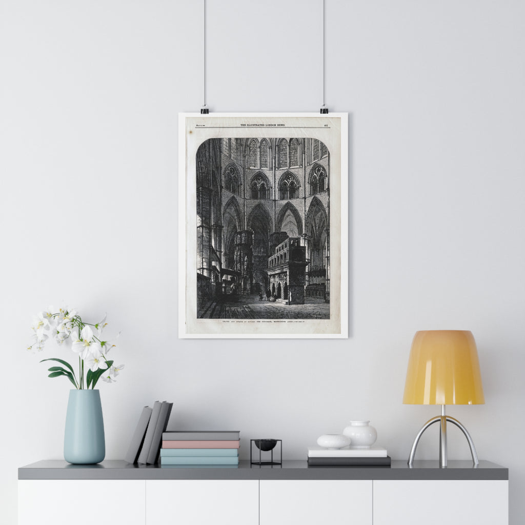 Gothic Cathedral Interior Vintage Engraving Paper Poster
