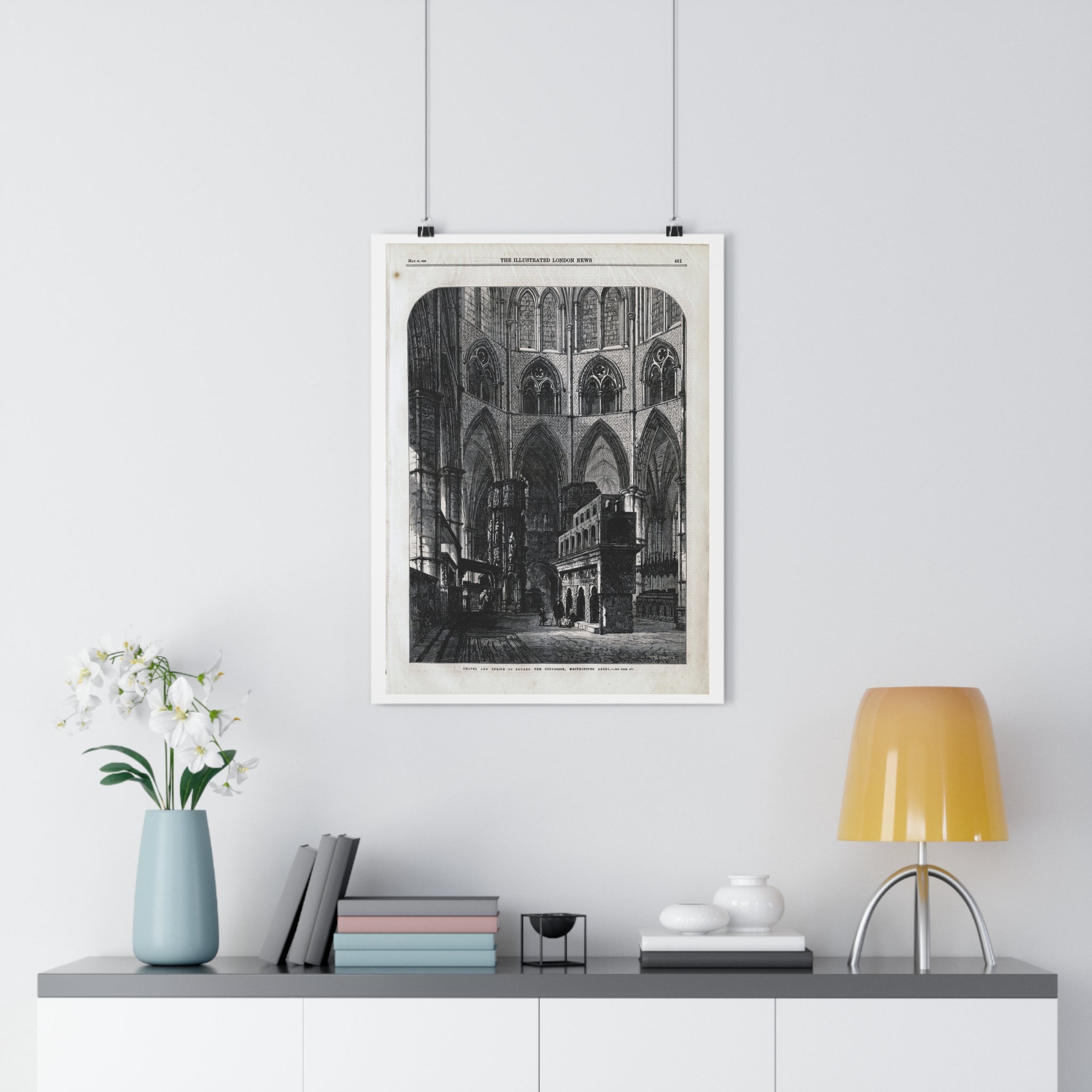 Gothic Cathedral Interior Vintage Engraving Paper Poster