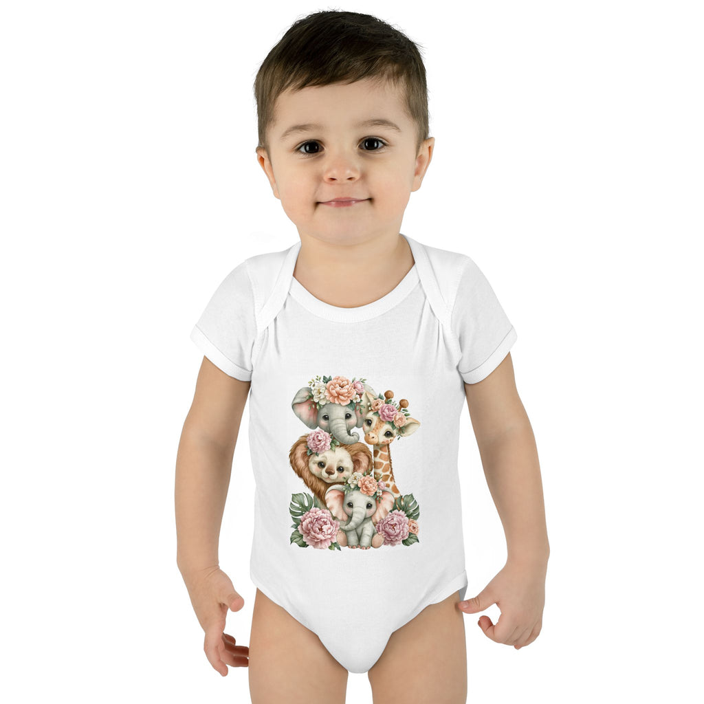 Wildflower Baby Bodysuit — Cute Safari Animal Bouquet Infant Onesie