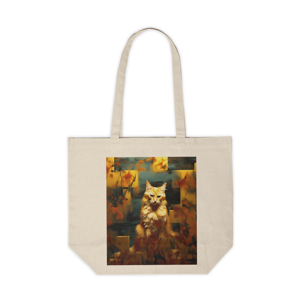 Autumn Cat Canvas Tote — Cozy Fall Cat Art Shopper